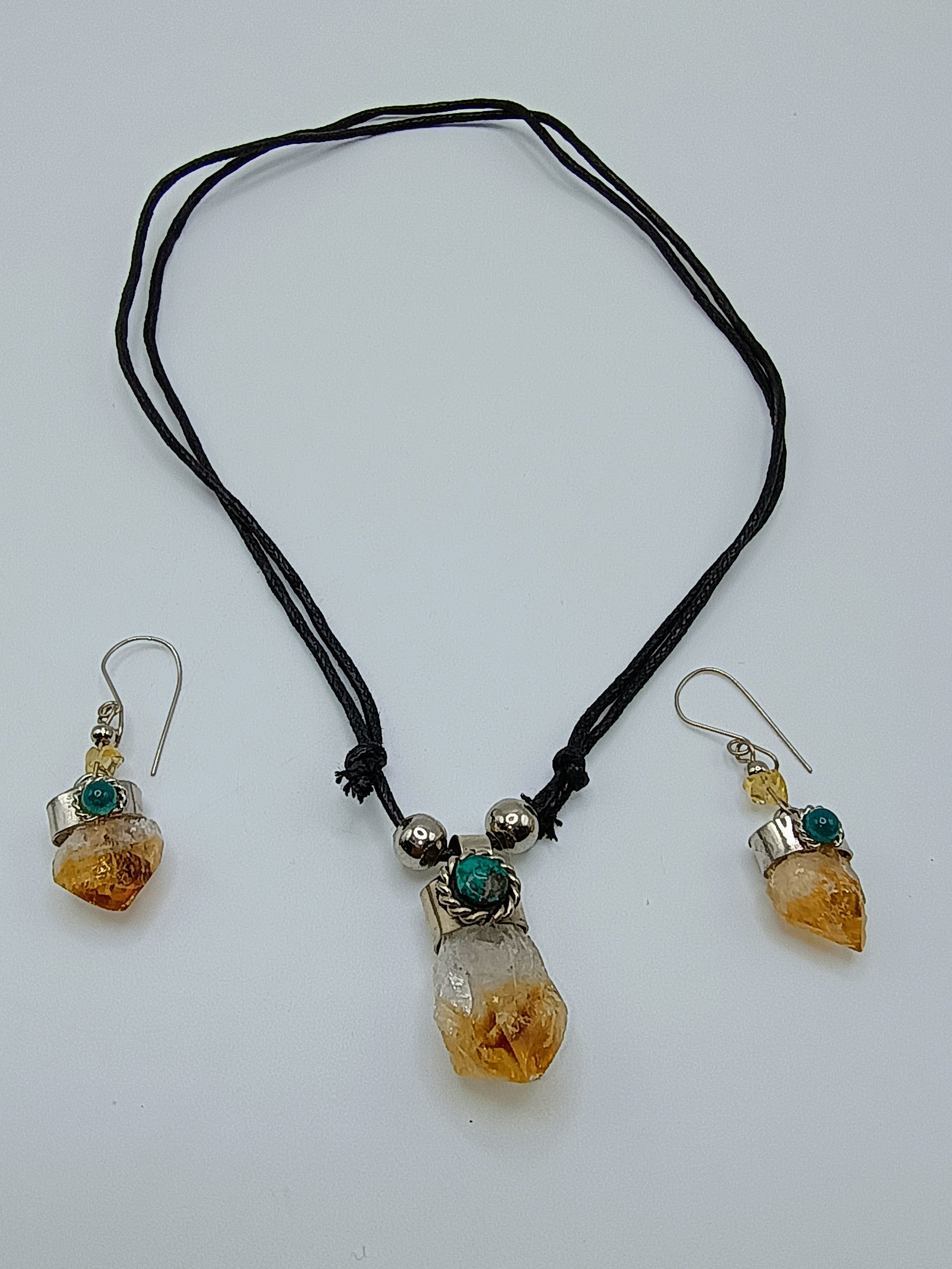 Handmade Necklace and Earrings Set with Natural Citrine Stone