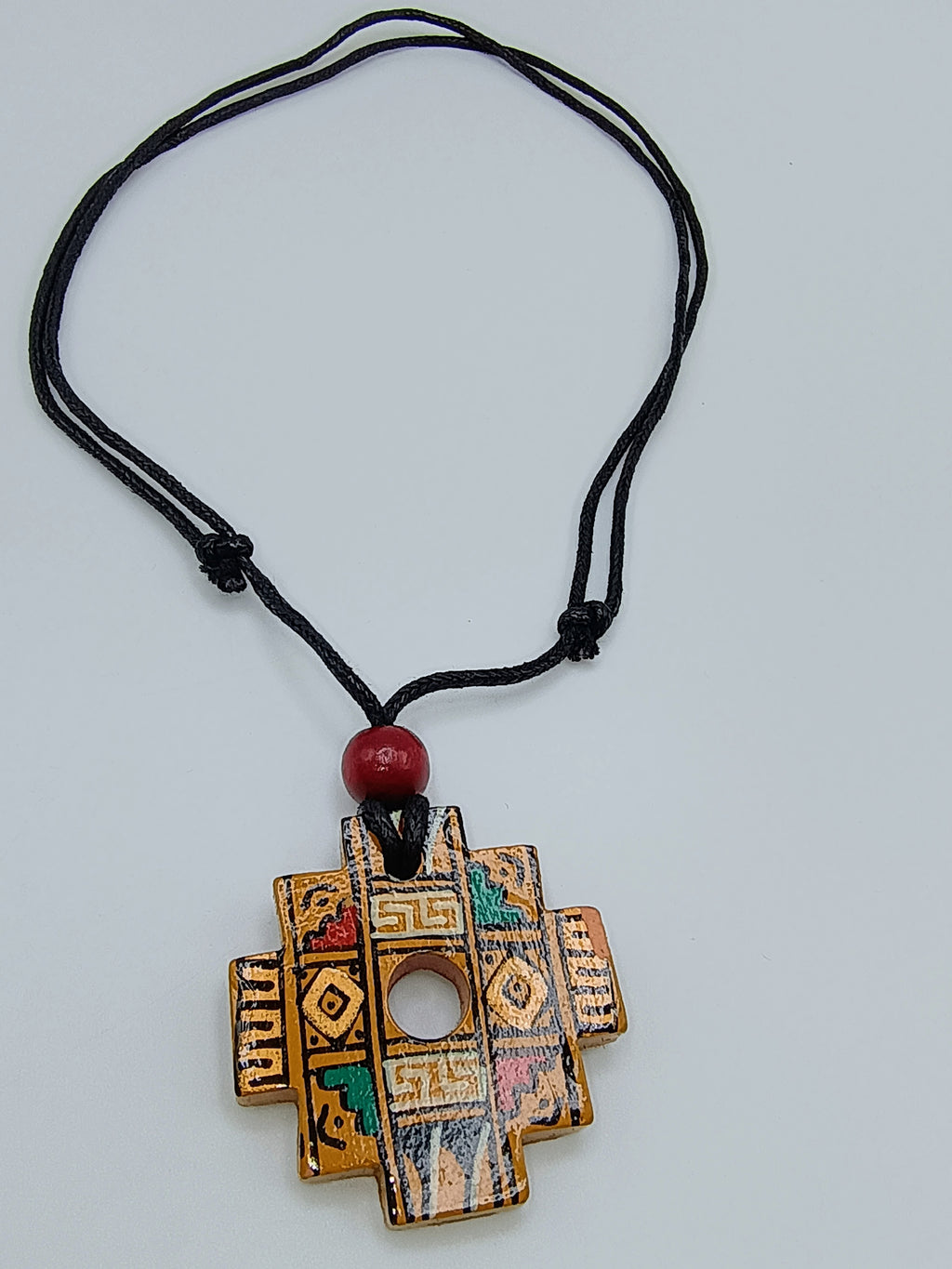 Handmade Inca Chakana Necklace, Andean Cross Pendant, Ceramic