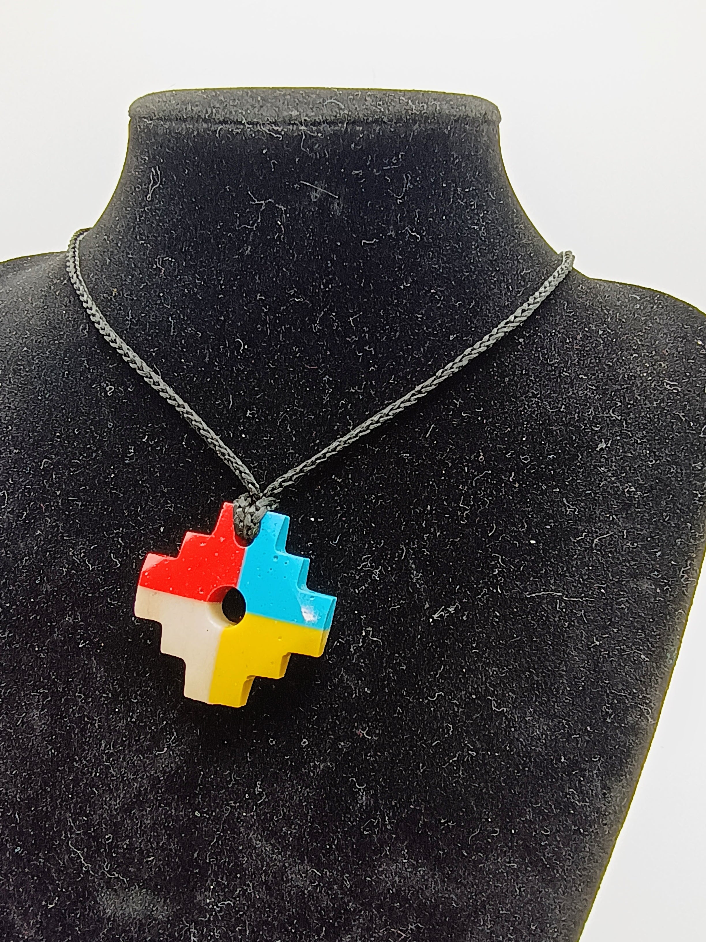 Handmade Inca Chakana Necklace, Andean Cross Pendant with Natural Stone