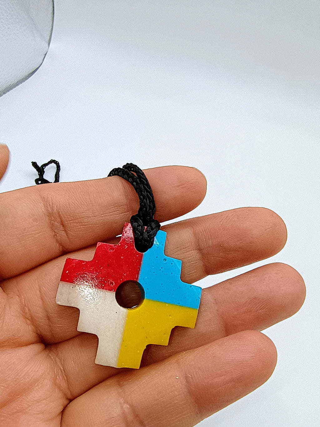Handmade Inca Chakana Necklace, Andean Cross Pendant with Natural Stone