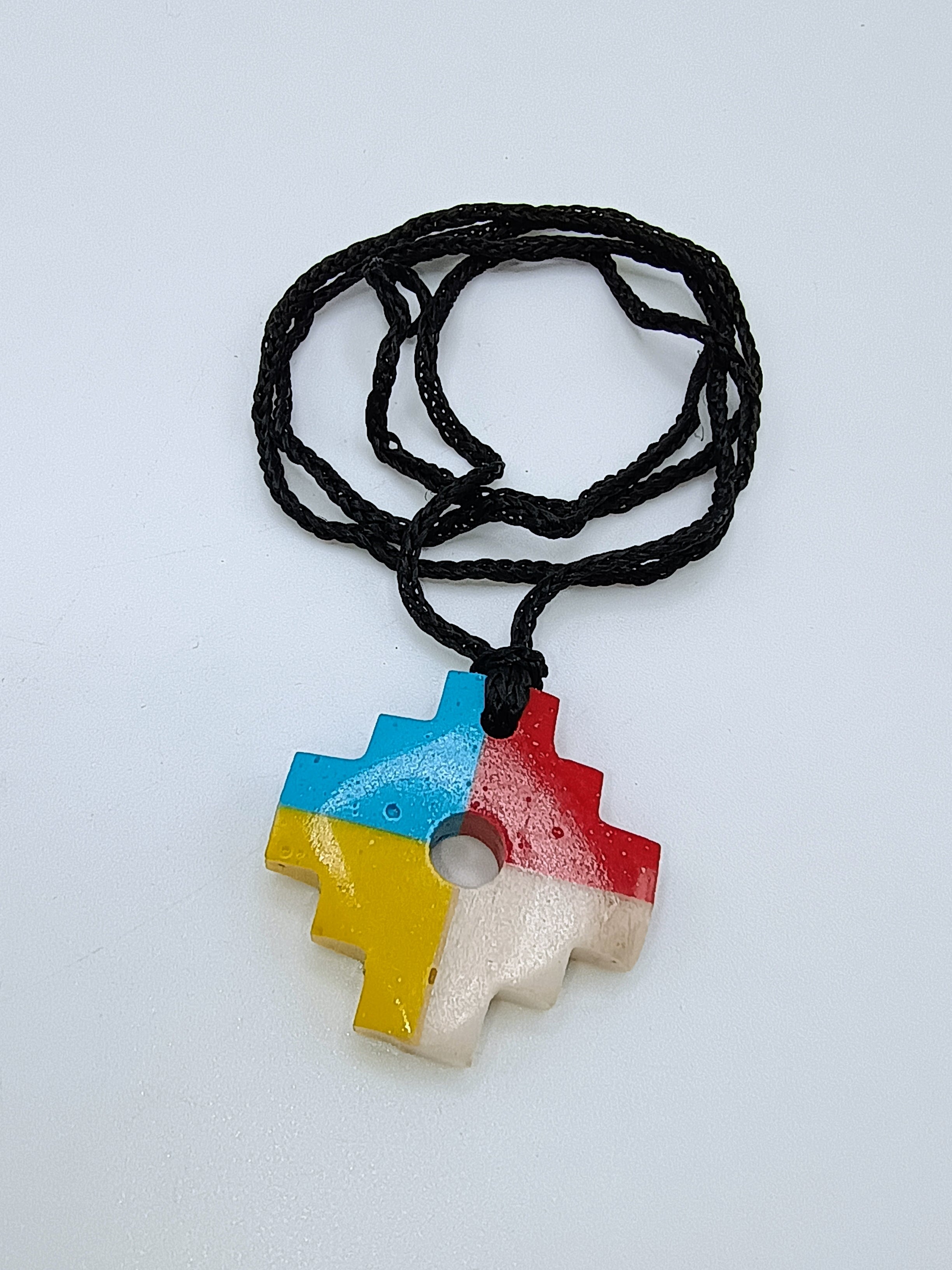 Handmade Inca Chakana Necklace, Andean Cross Pendant with Natural Stone