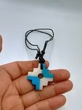 Handmade Inca Chakana Necklace, Andean Cross Pendant with Natural Stone