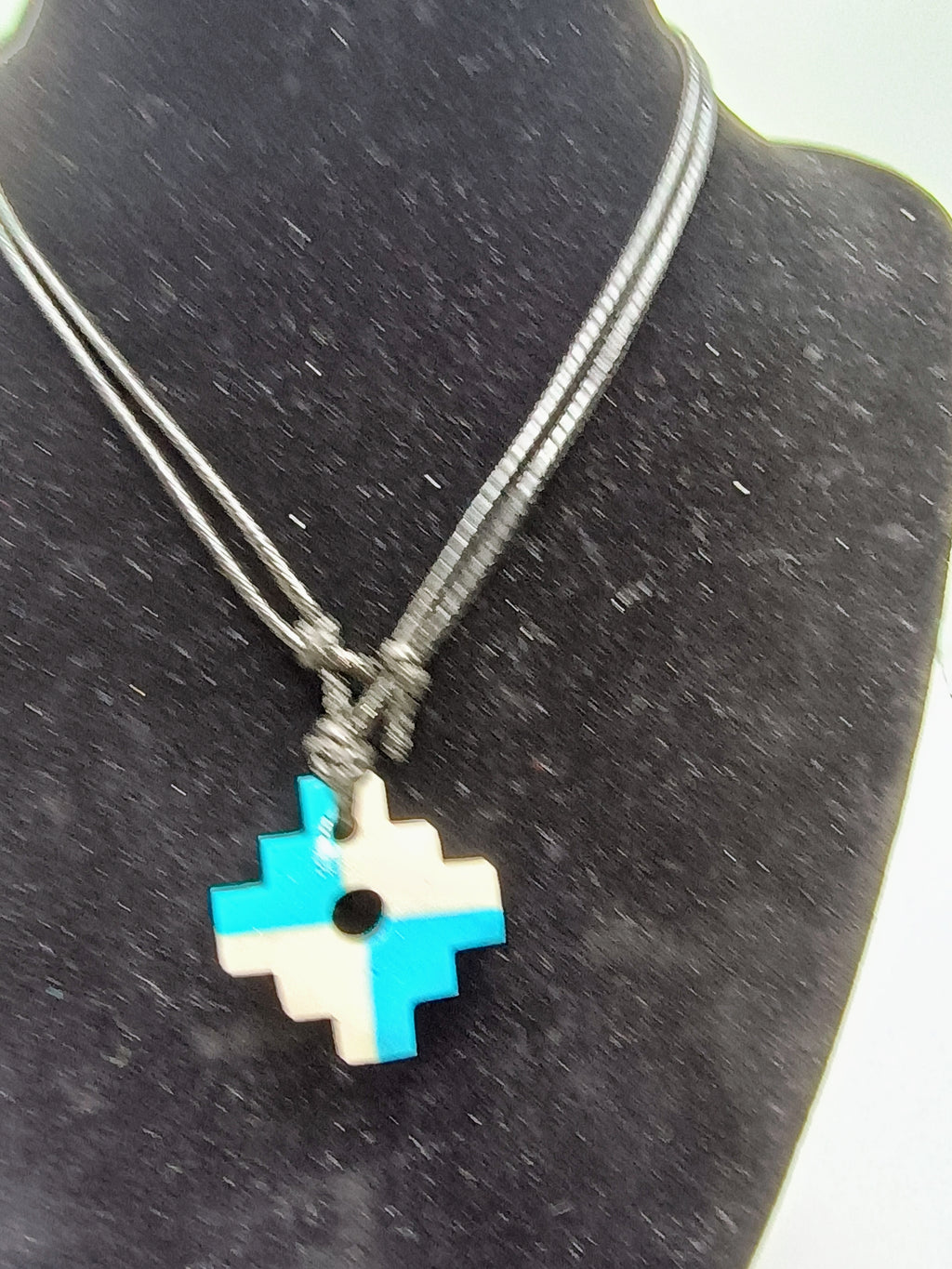 Handmade Inca Chakana Necklace, Andean Cross Pendant with Natural Stone