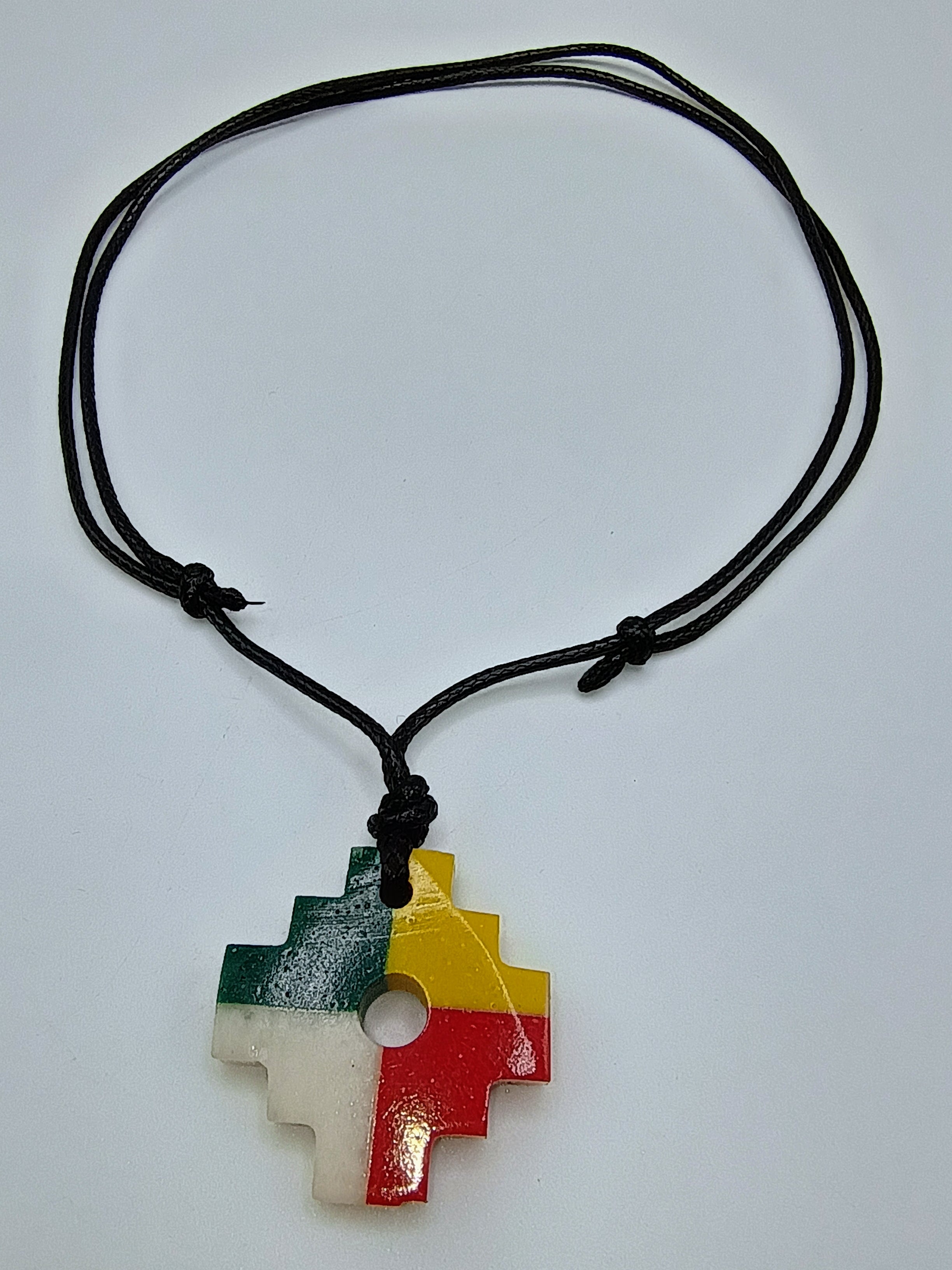 Handmade Inca Chakana Necklace, Andean Cross Pendant with Natural Stone