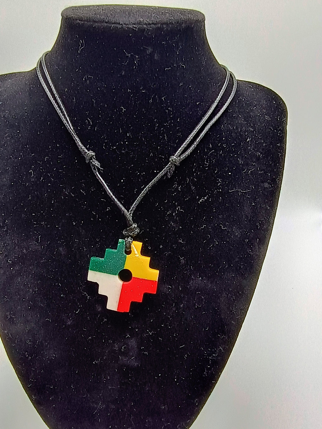 Handmade Inca Chakana Necklace, Andean Cross Pendant with Natural Stone