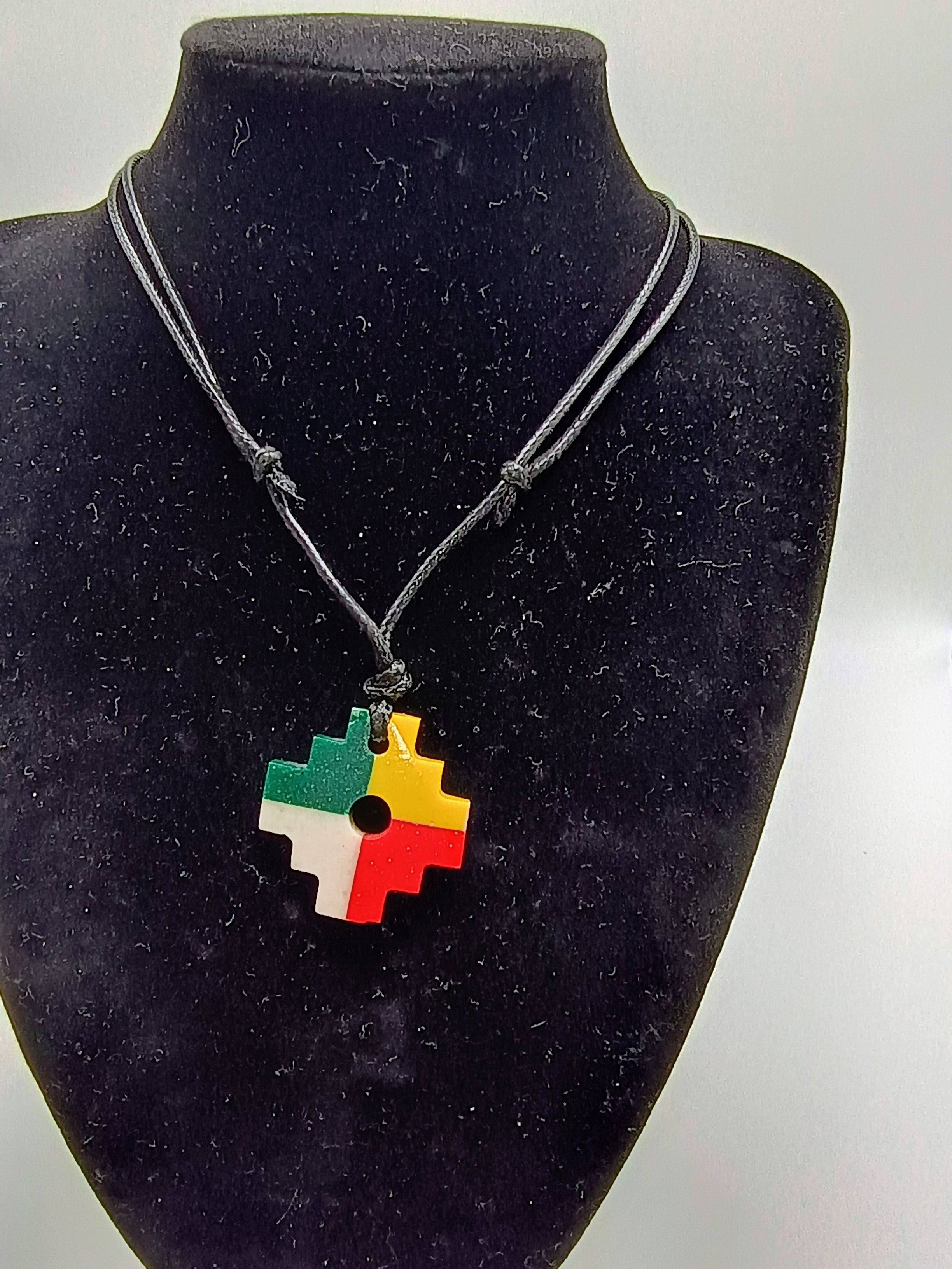 Handmade Inca Chakana Necklace, Andean Cross Pendant with Natural Stone