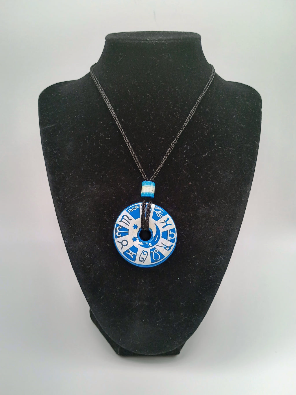Handmade Blue and White Ceramic Necklace with Adjustable Cord - Peruvian Craftsmanship