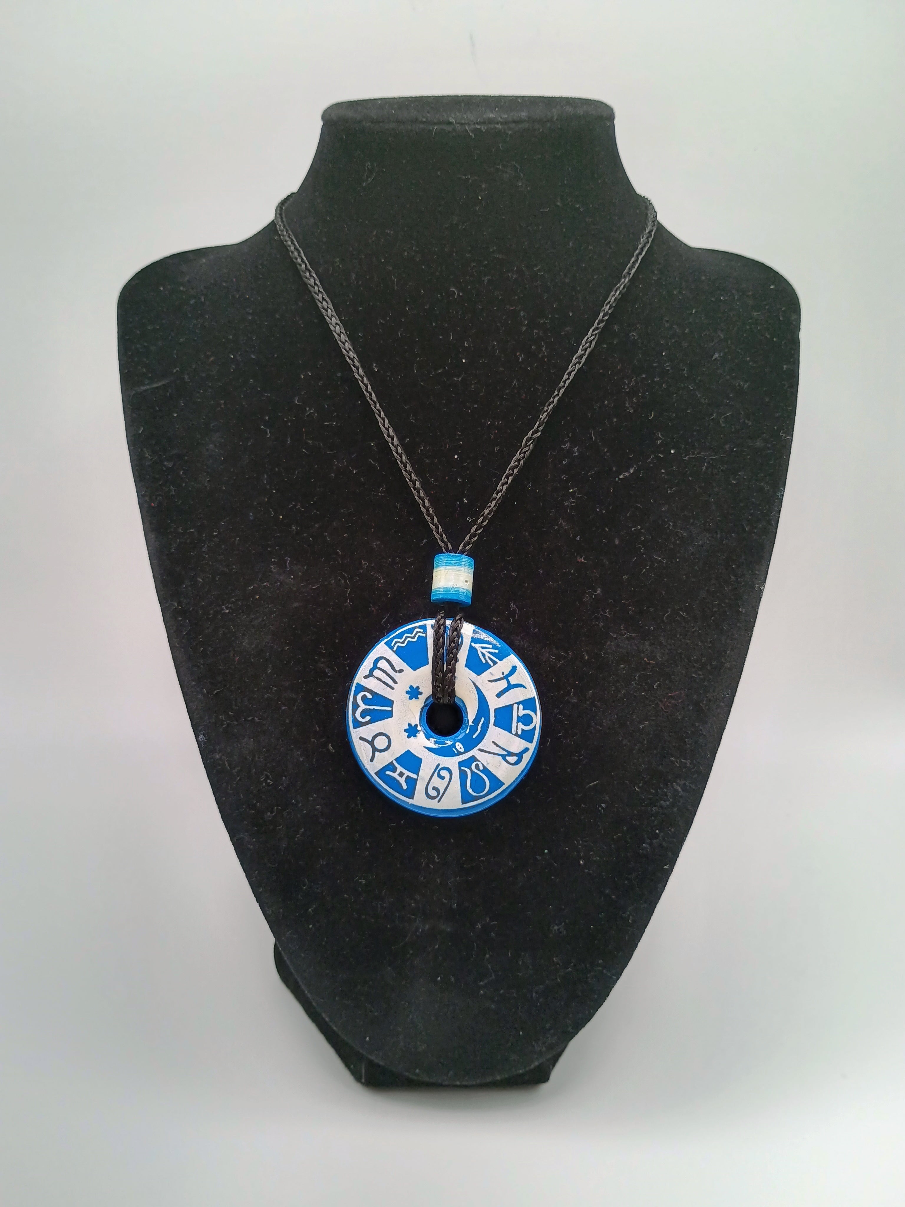Handmade Blue and White Ceramic Necklace with Adjustable Cord - Peruvian Craftsmanship