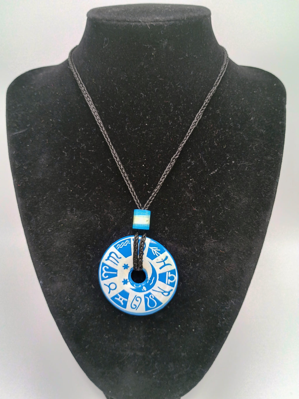 Handmade Blue and White Ceramic Necklace with Adjustable Cord - Peruvian Craftsmanship