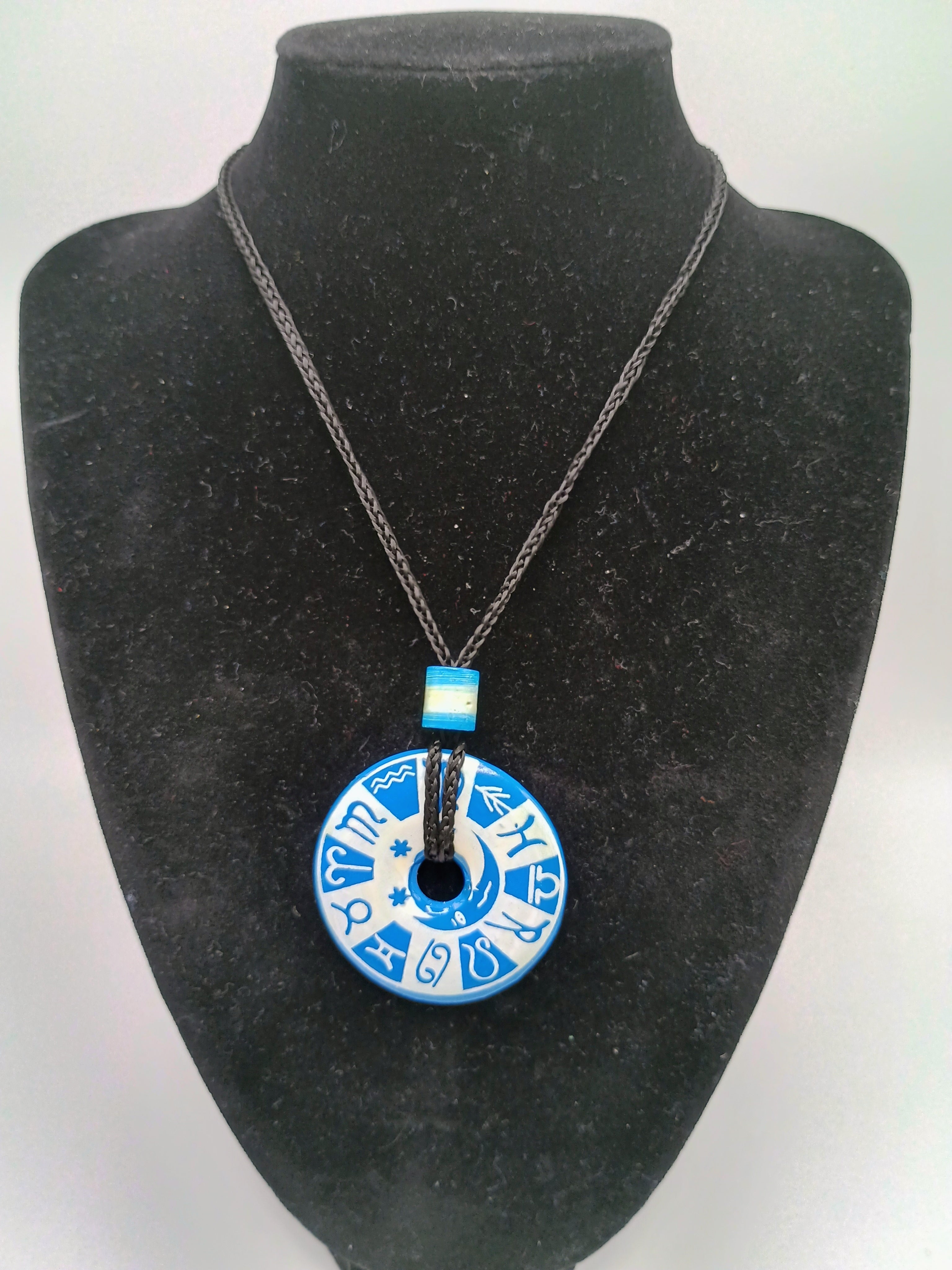 Handmade Blue and White Ceramic Necklace with Adjustable Cord - Peruvian Craftsmanship