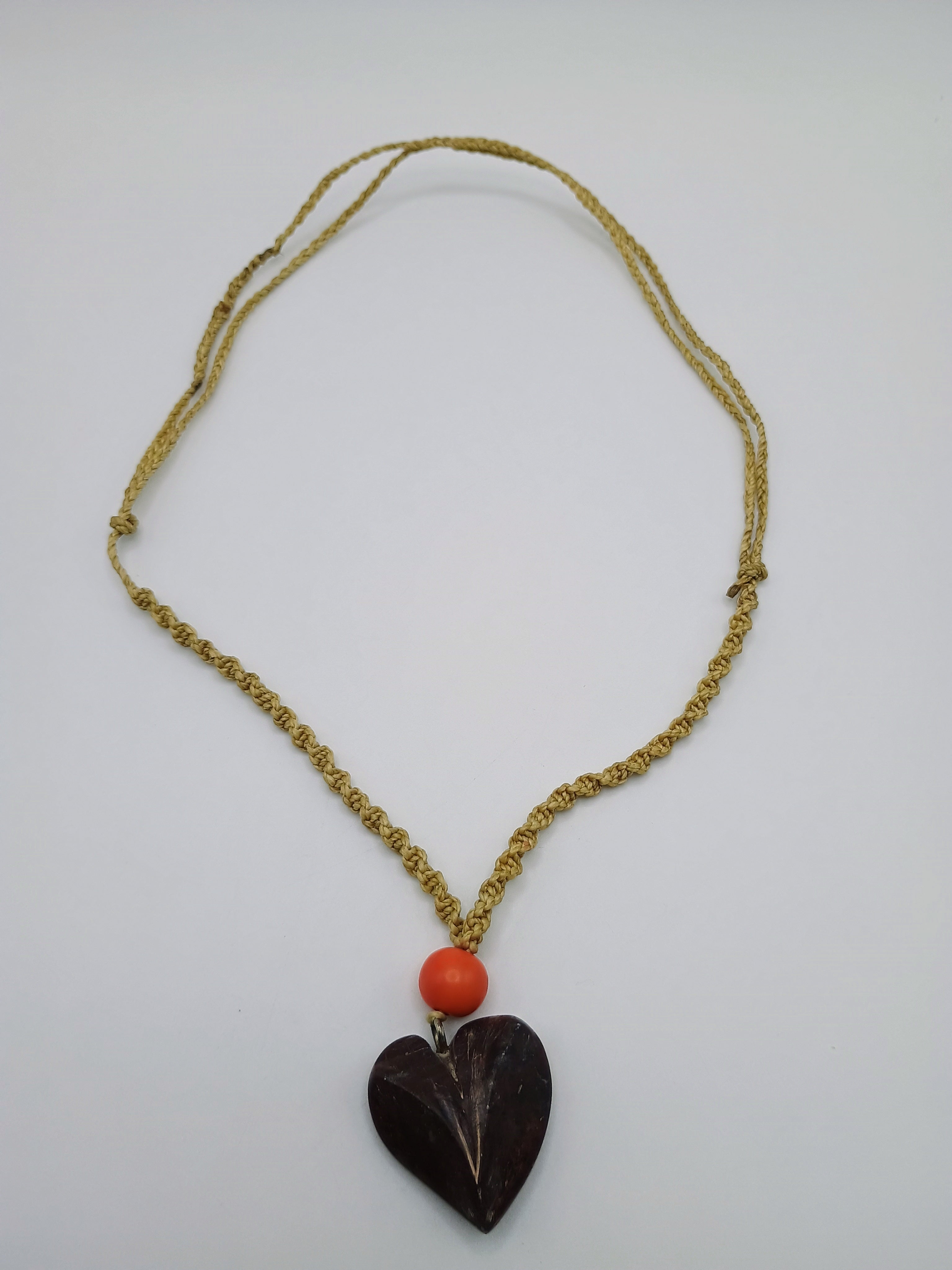 Handmade Heart Stone Necklace with Braided Cord Pendant