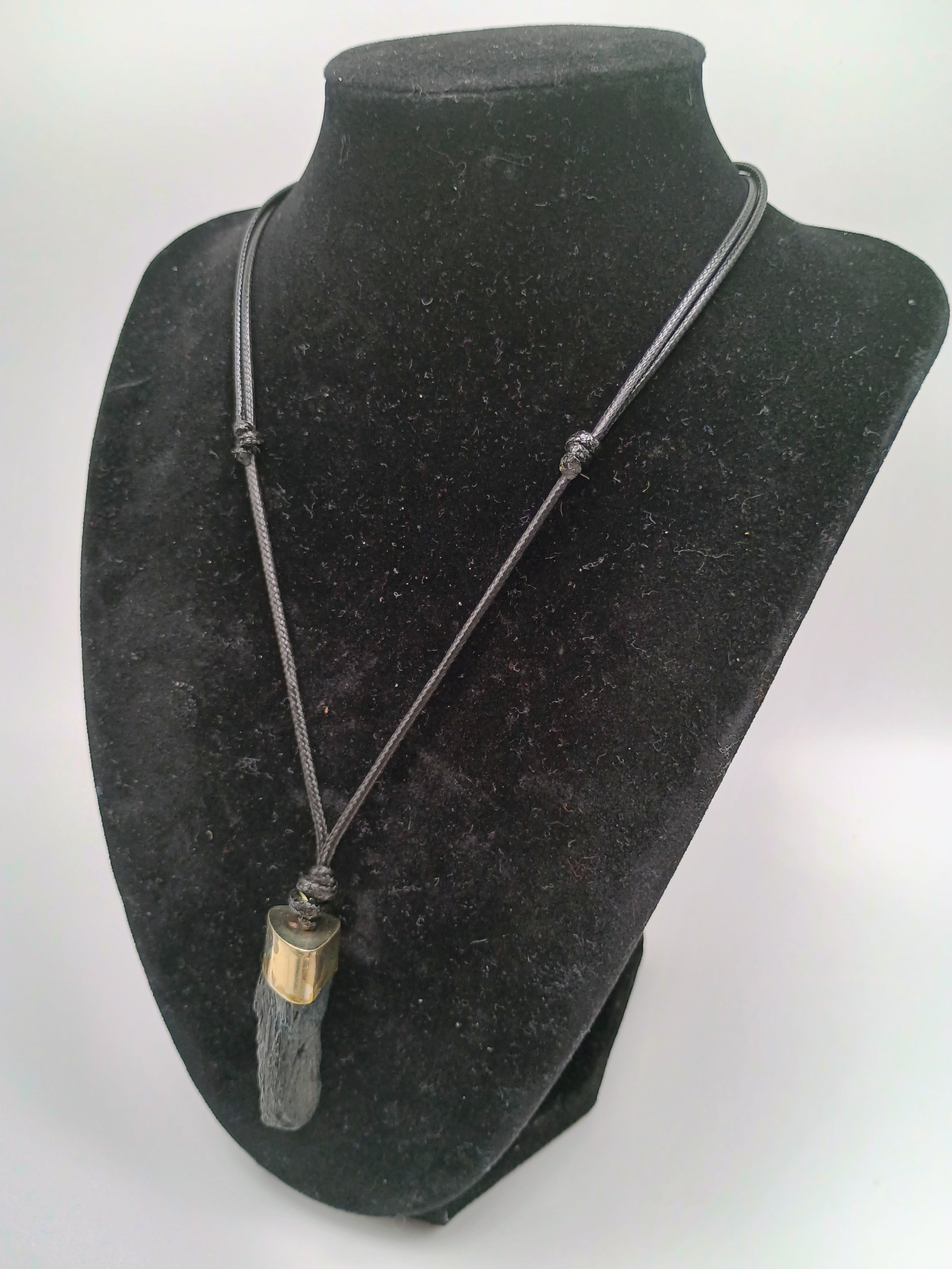 Black Tourmaline Pendant Necklace, Protective Stone, Peruvian Handicraft