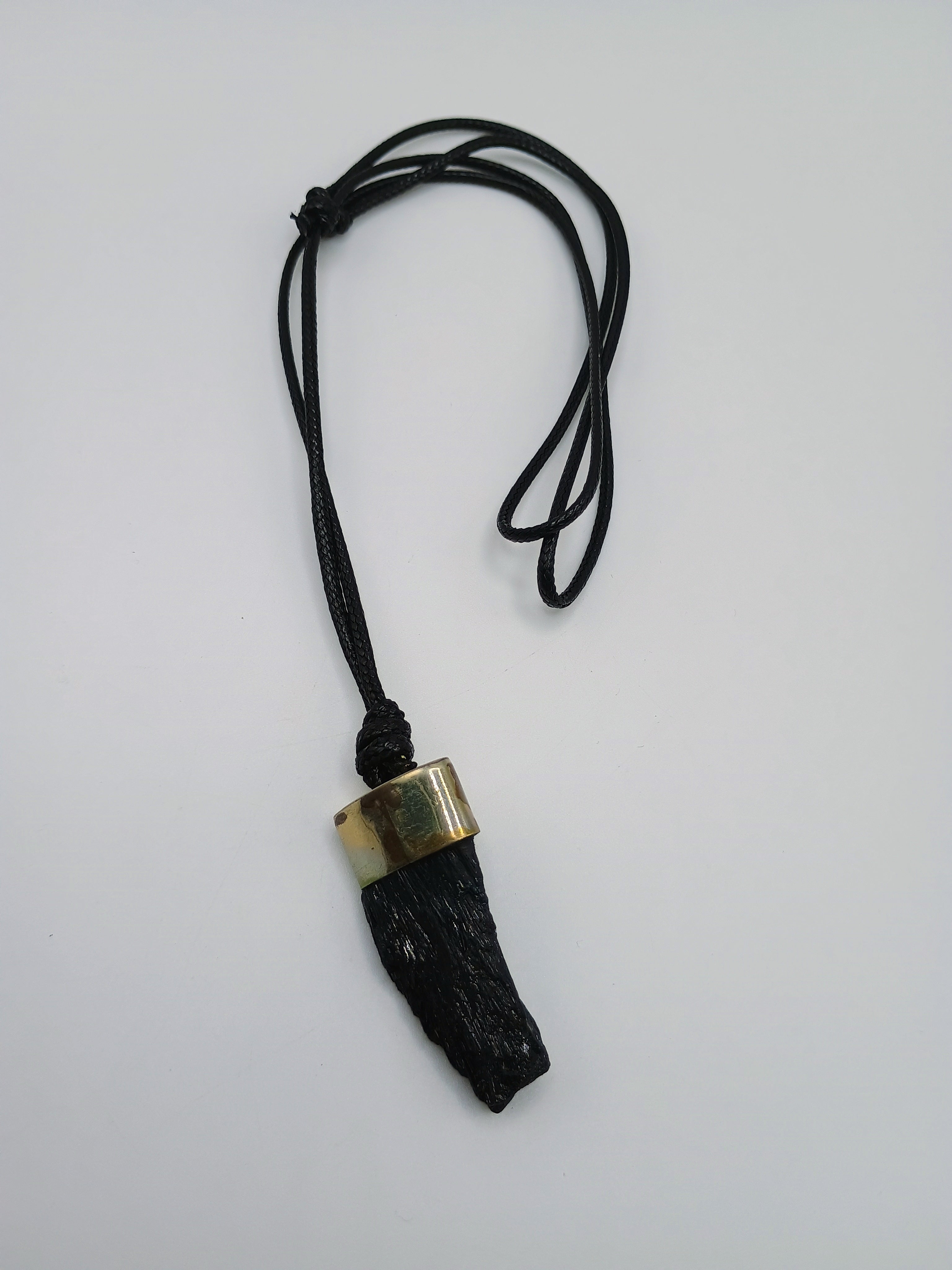 Black Tourmaline Pendant Necklace, Protective Stone, Peruvian Handicraft