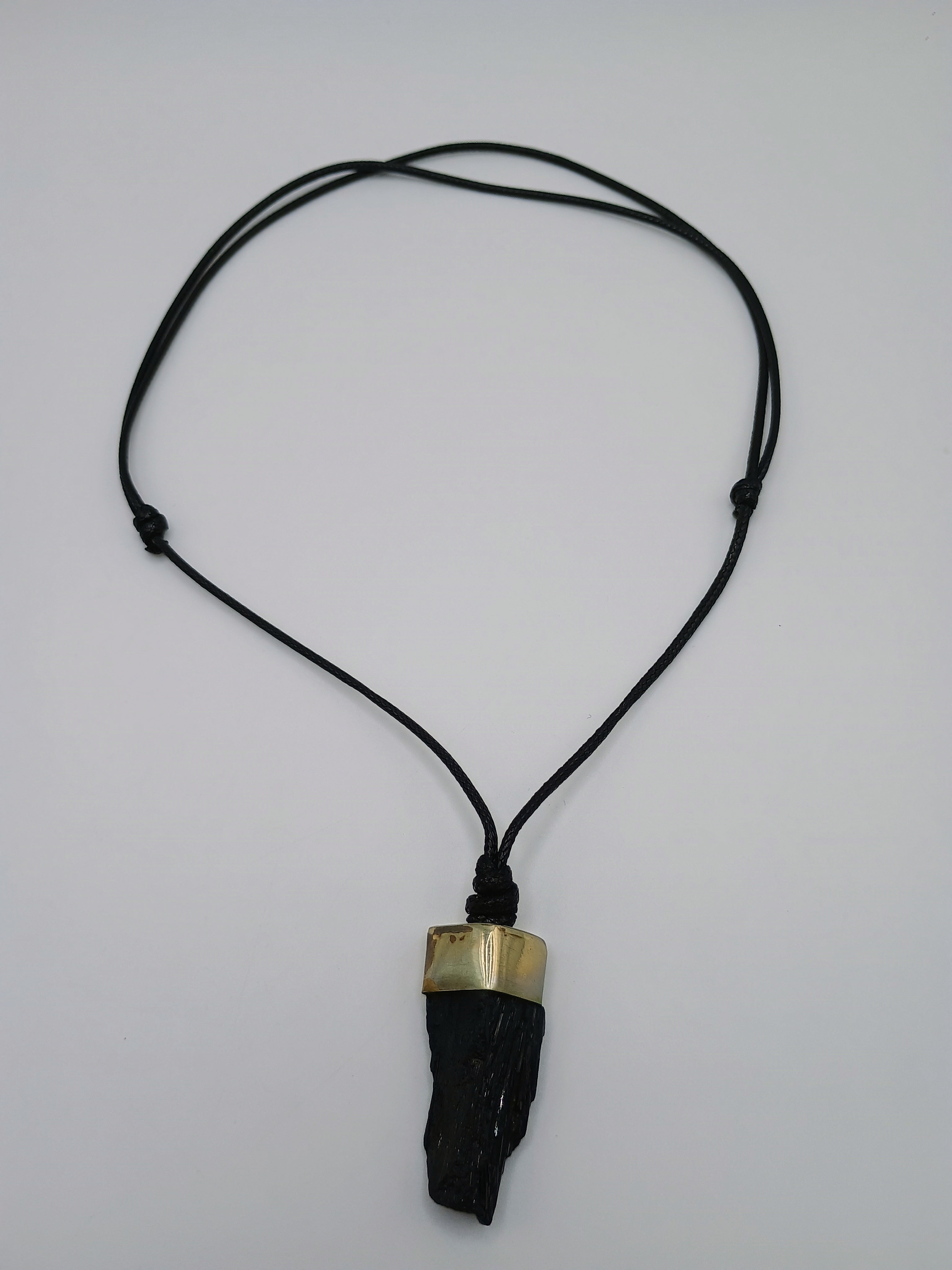 Black Tourmaline Pendant Necklace, Protective Stone, Peruvian Handicraft