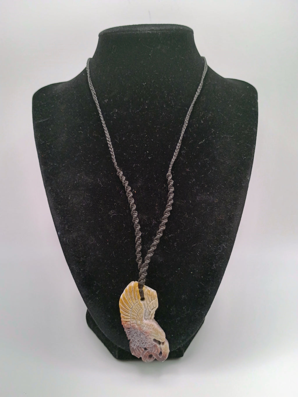 Eagle Necklace, Hand-Carved Natural Stone, Macrame Cord