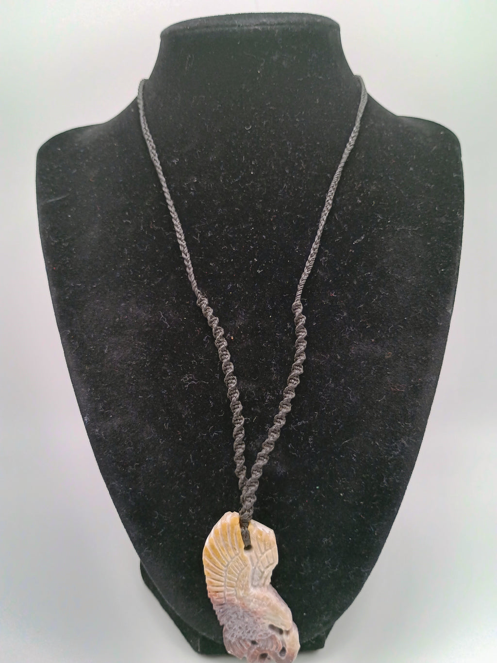Eagle Necklace, Hand-Carved Natural Stone, Macrame Cord