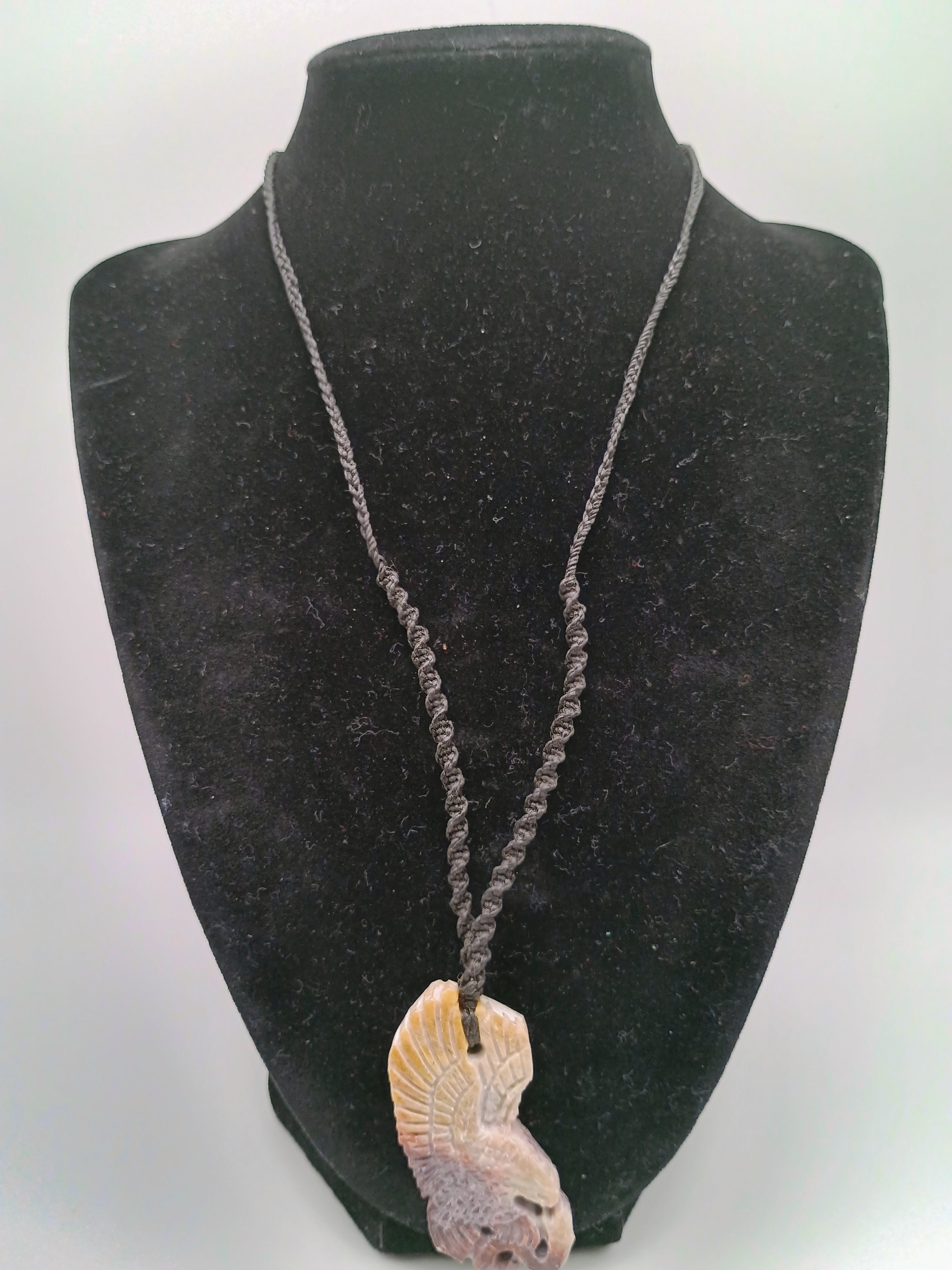 Eagle Necklace, Hand-Carved Natural Stone, Macrame Cord