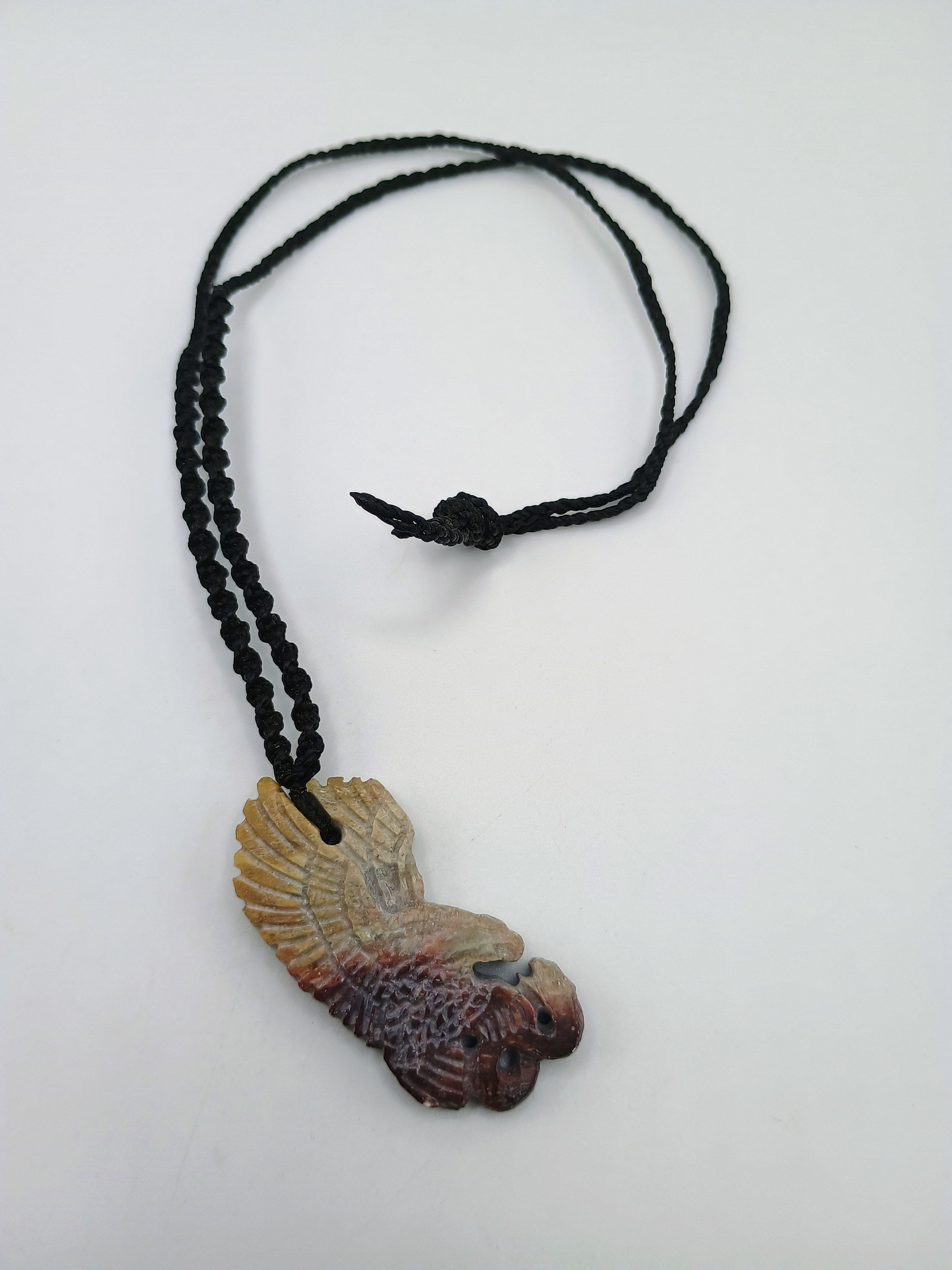 Eagle Necklace, Hand-Carved Natural Stone, Macrame Cord