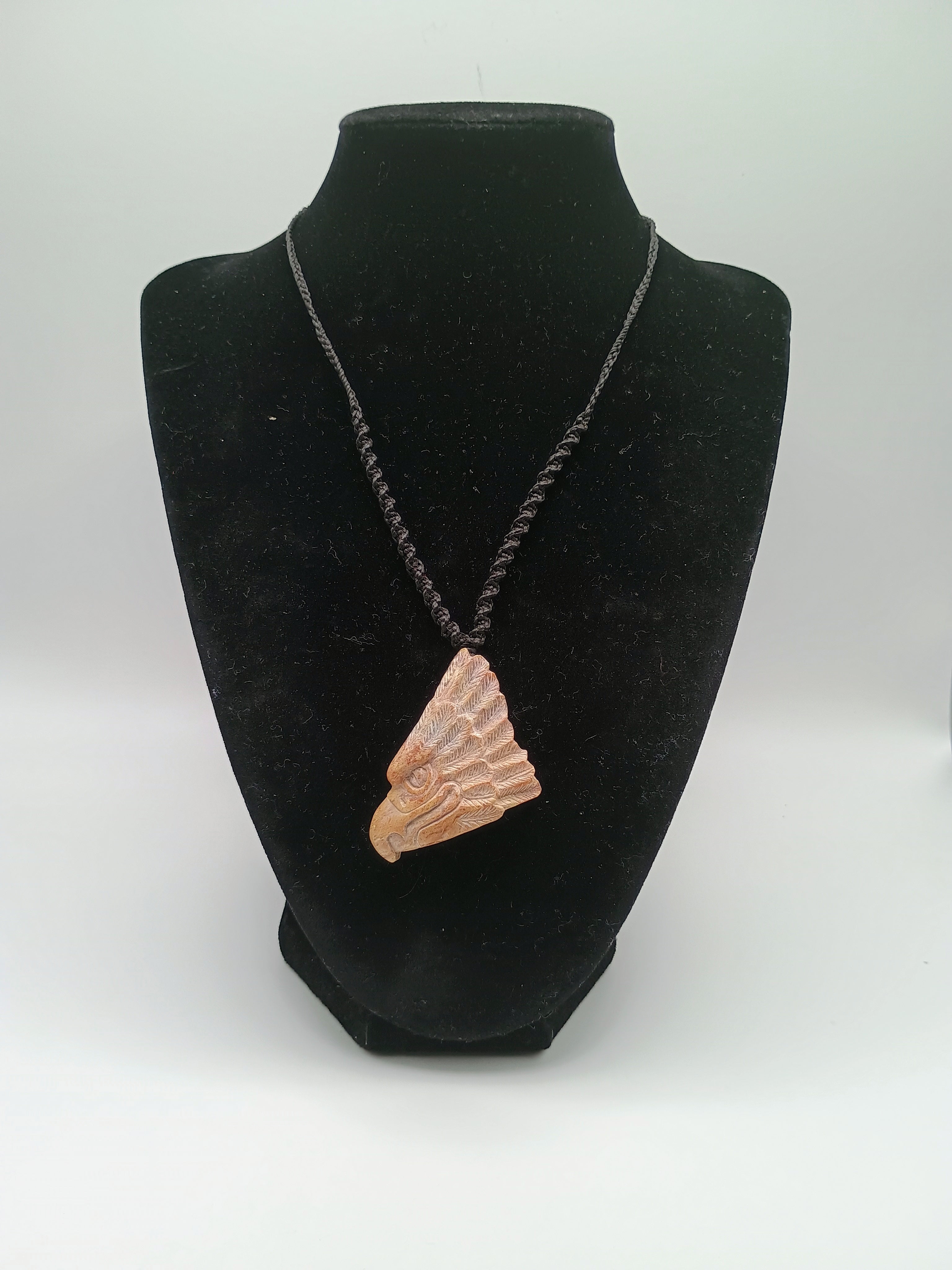 Handmade Eagle Stone Pendant Necklace with Macrame Cord, Unisex