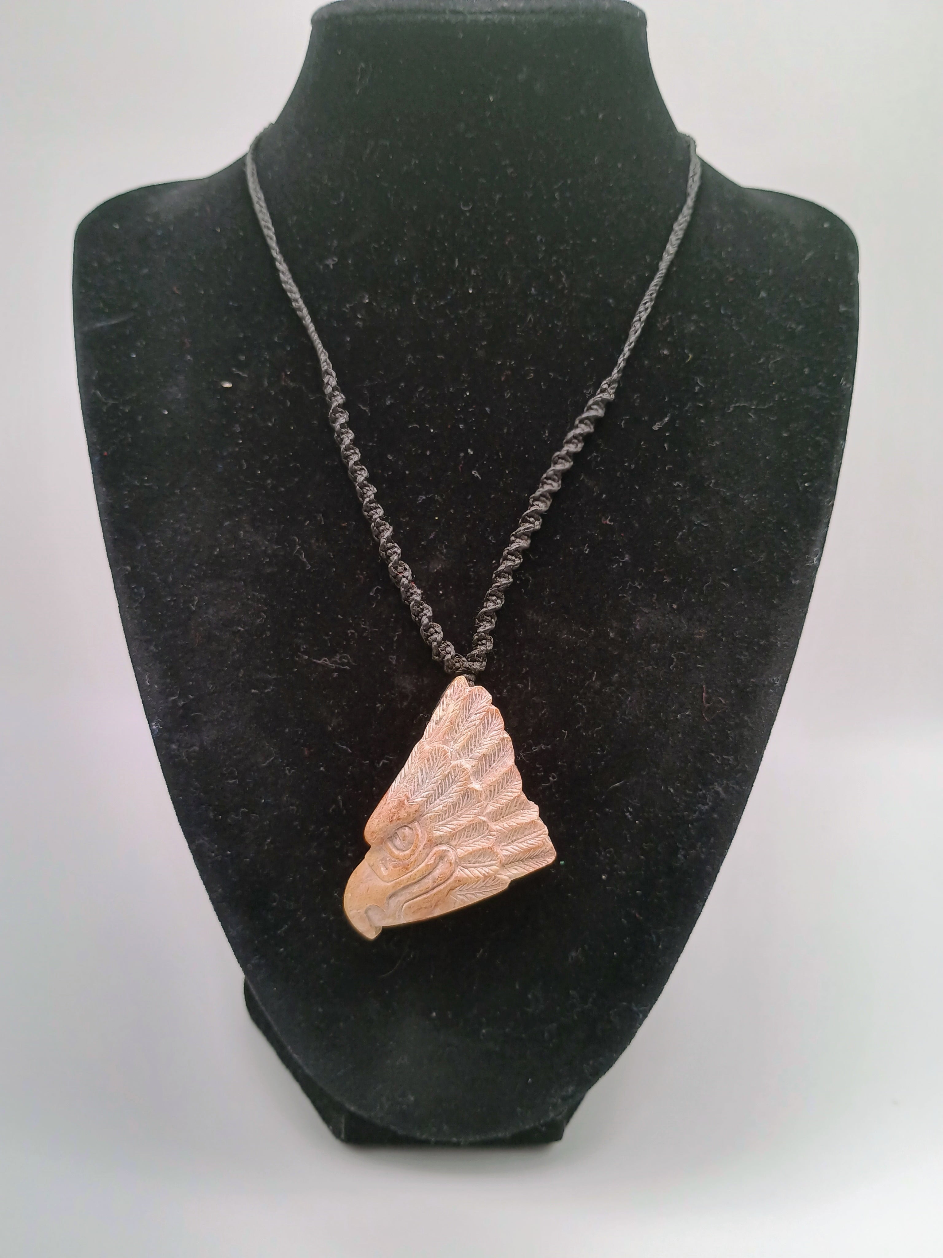 Handmade Eagle Stone Pendant Necklace with Macrame Cord, Unisex