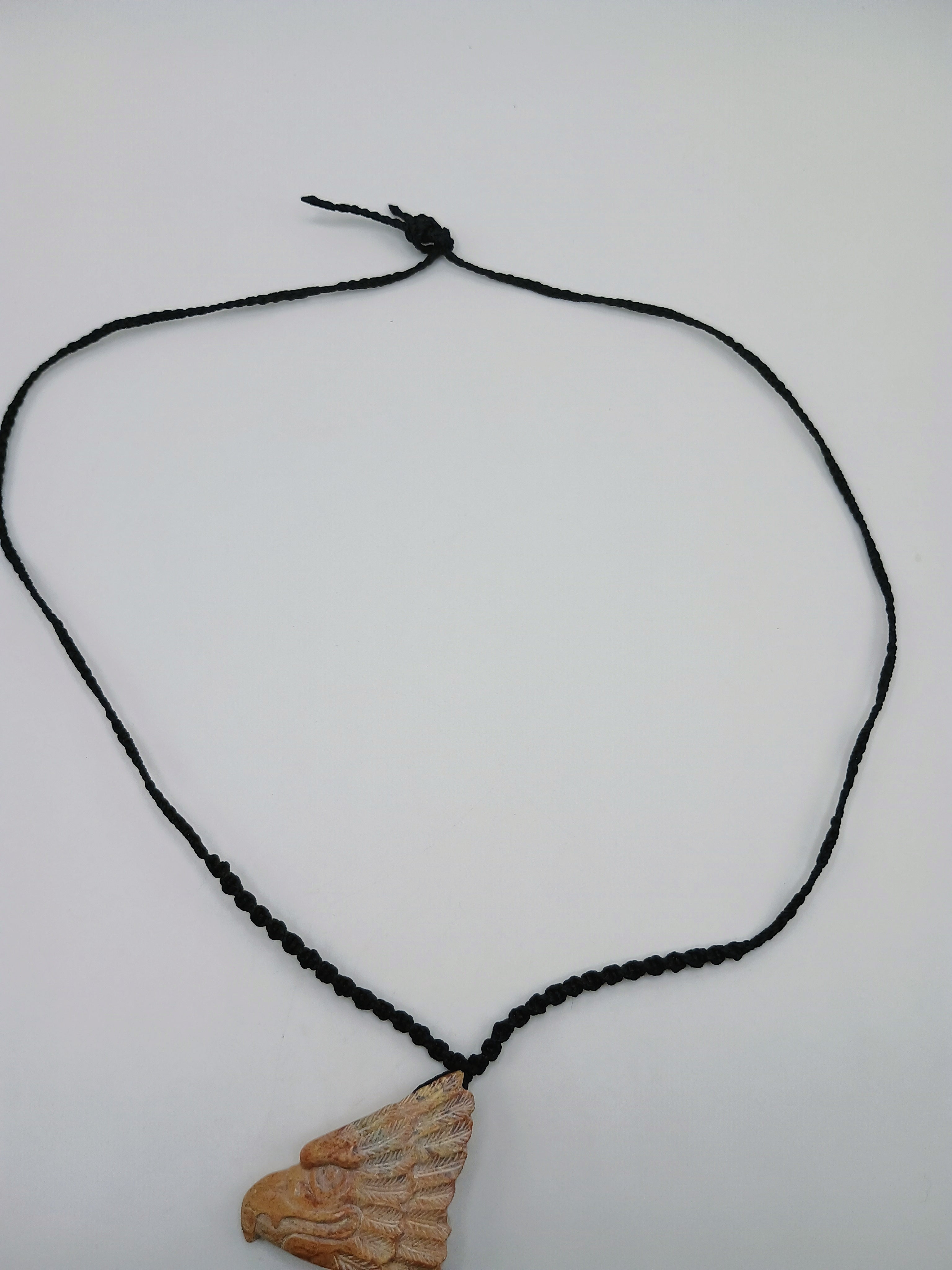 Handmade Eagle Stone Pendant Necklace with Macrame Cord, Unisex