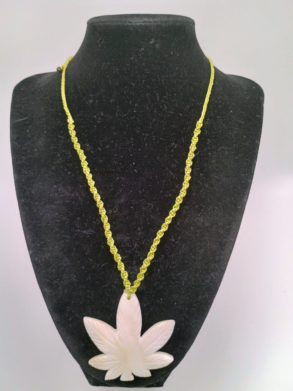 Coca Leaf Necklace, Mother-of-Pearl, Handmade, Carved Pendant, Peruvian Handicra
