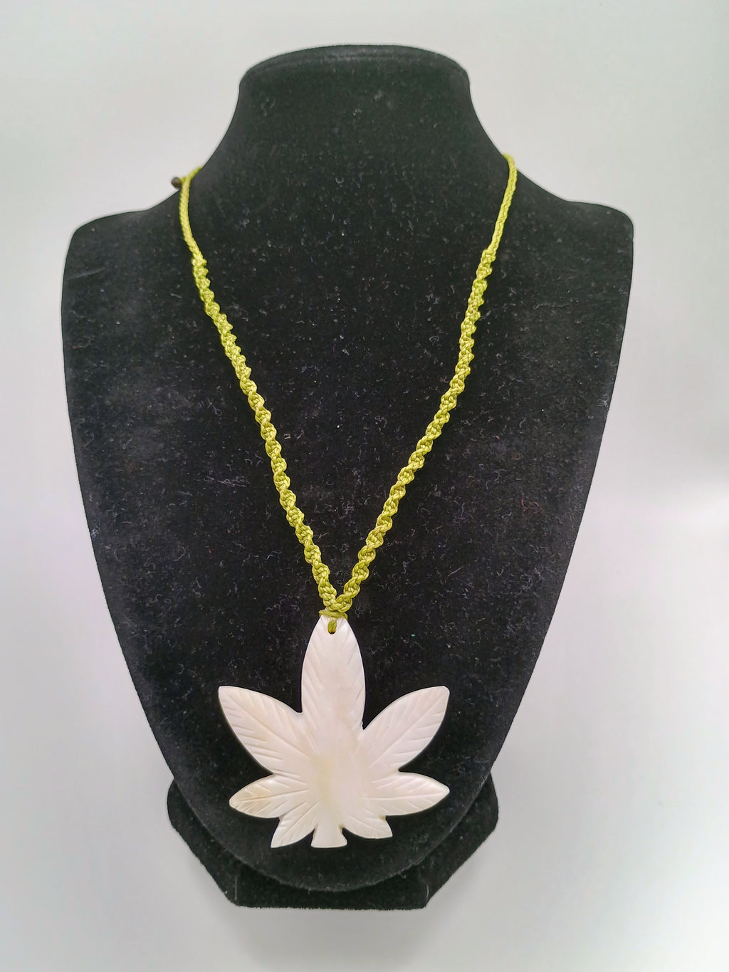 Coca Leaf Necklace, Mother-of-Pearl, Handmade, Carved Pendant, Peruvian Handicra