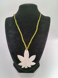 Coca Leaf Necklace, Mother-of-Pearl, Handmade, Carved Pendant, Peruvian Handicra