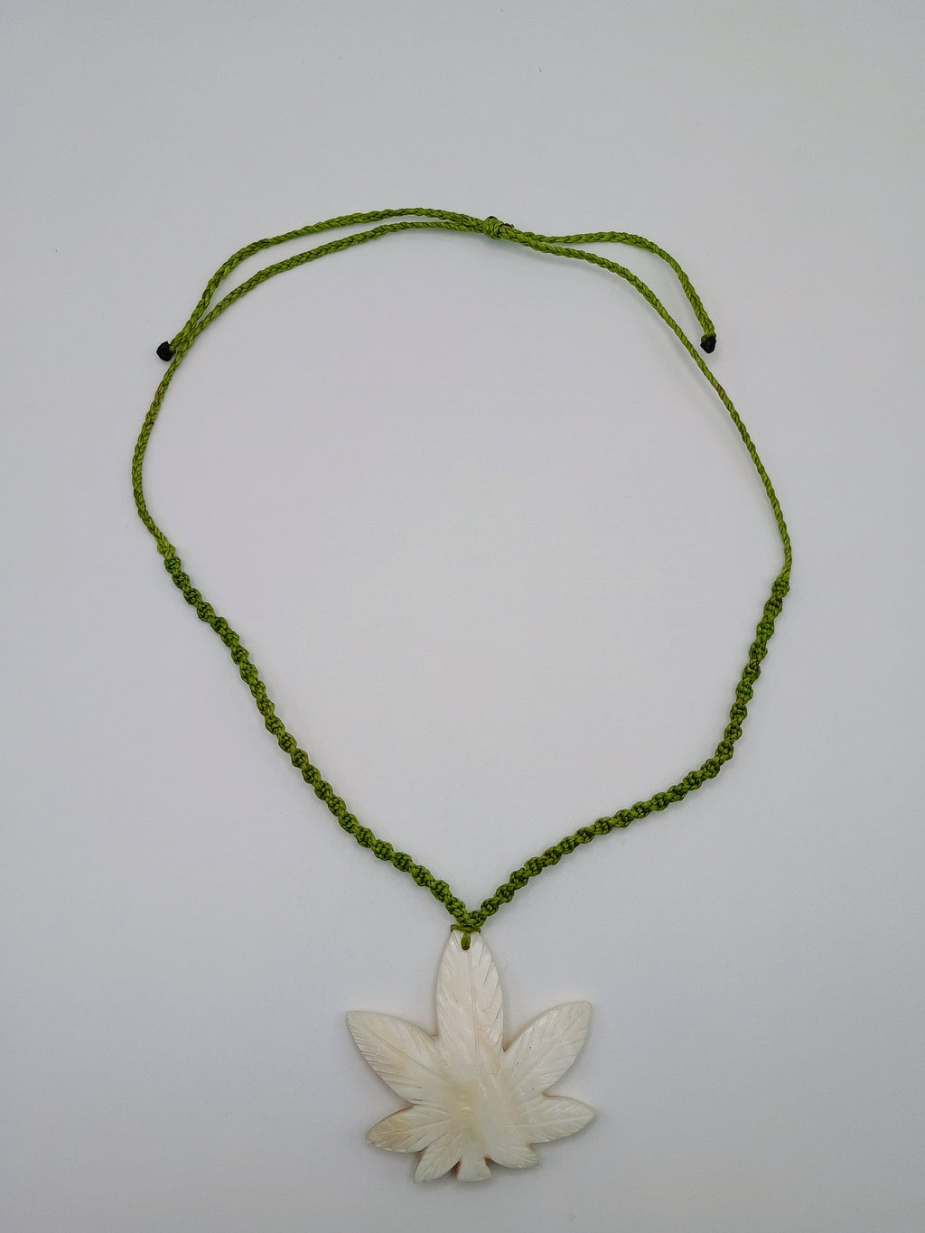 Coca Leaf Necklace, Mother-of-Pearl, Handmade, Carved Pendant, Peruvian Handicra