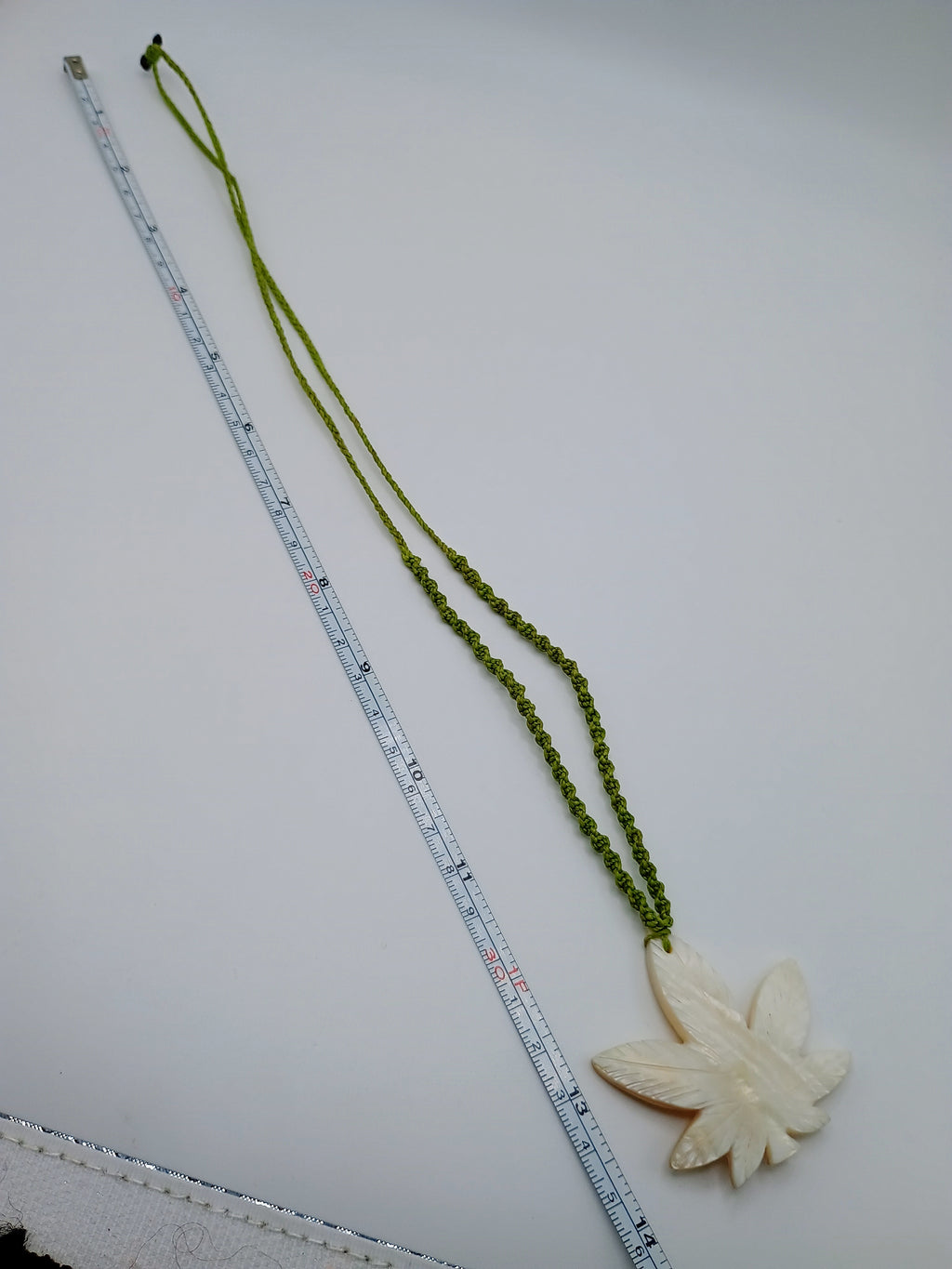 Coca Leaf Necklace, Mother-of-Pearl, Handmade, Carved Pendant, Peruvian Handicra