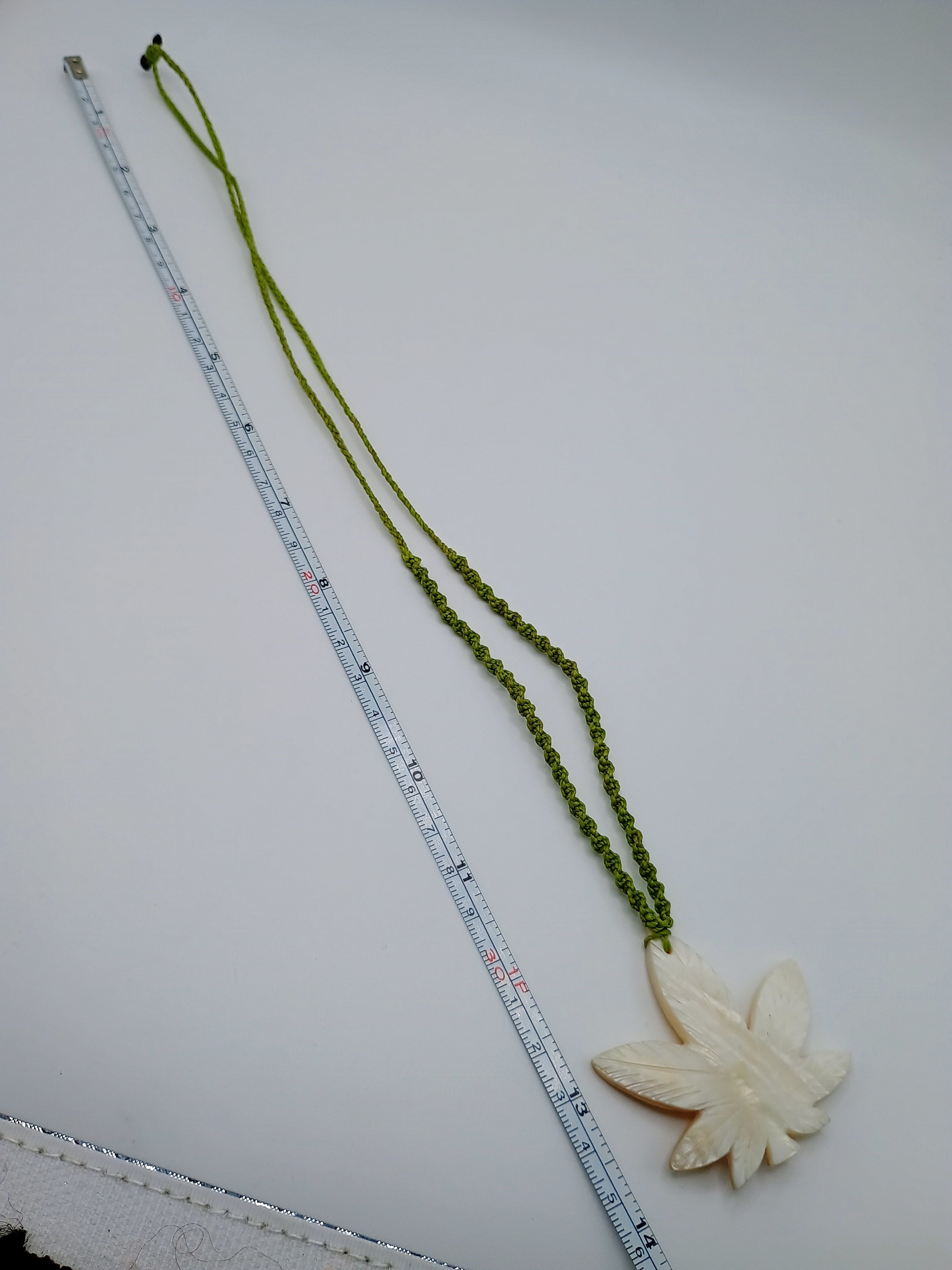 Coca Leaf Necklace, Mother-of-Pearl, Handmade, Carved Pendant, Peruvian Handicra