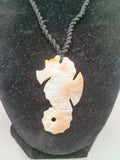 Seahorse Necklace with Mother-of-Pearl Shell, Handmade Woven Macrame Thread