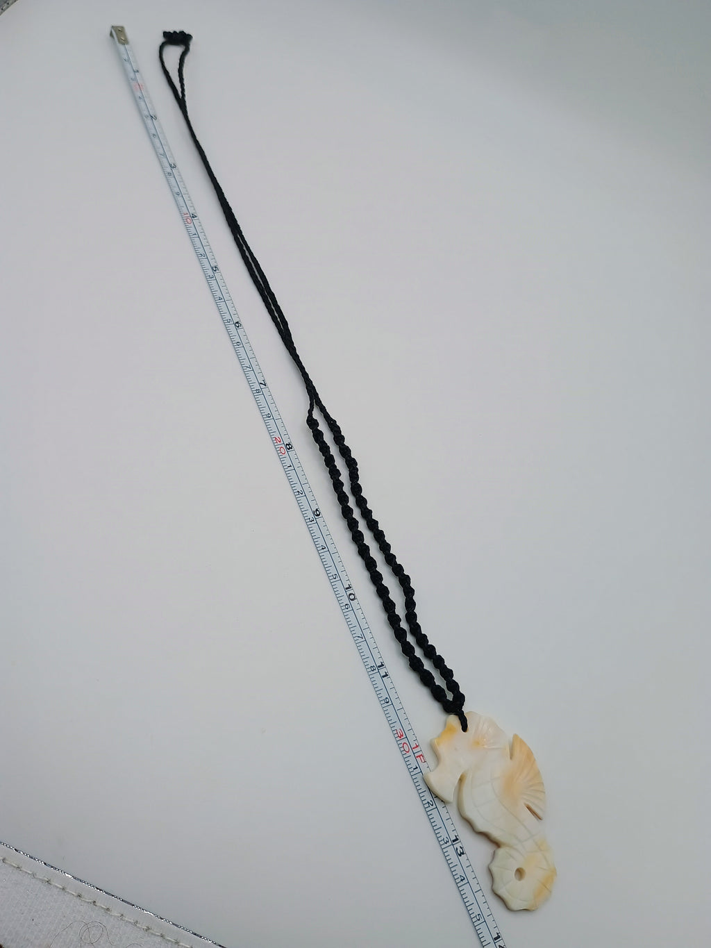 Seahorse Necklace with Mother-of-Pearl Shell, Handmade Woven Macrame Thread