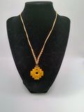 Inca Chakana Necklace with Natural Stone, Handwoven Macrame