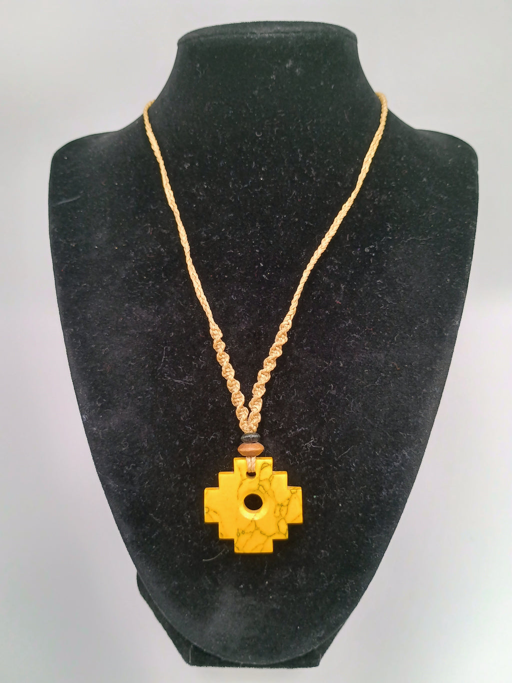 Inca Chakana Necklace with Natural Stone, Handwoven Macrame