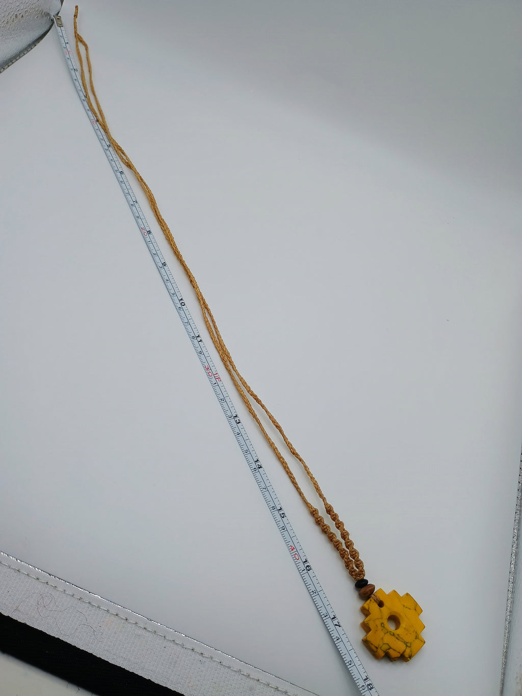 Inca Chakana Necklace with Natural Stone, Handwoven Macrame