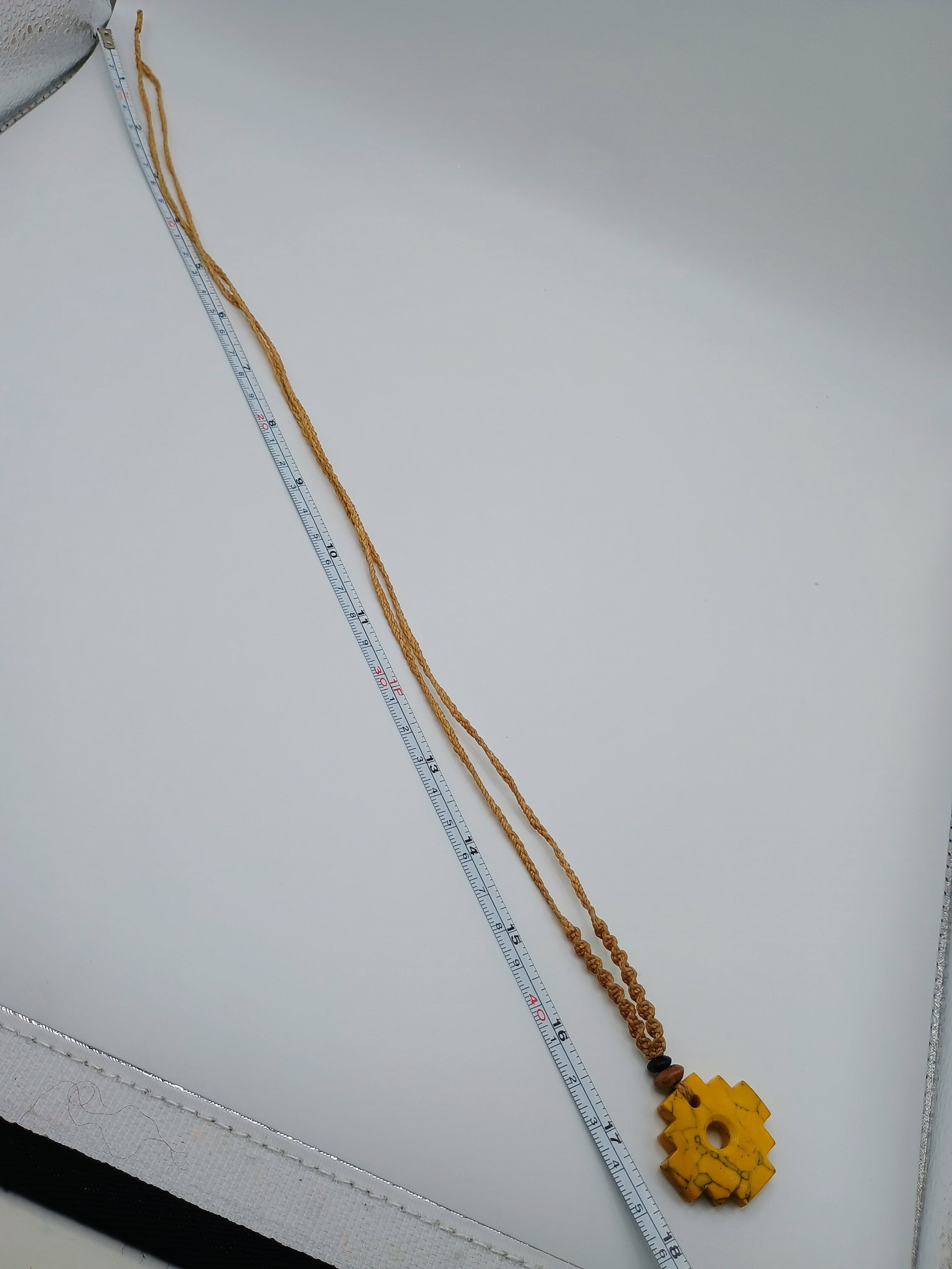 Inca Chakana Necklace with Natural Stone, Handwoven Macrame
