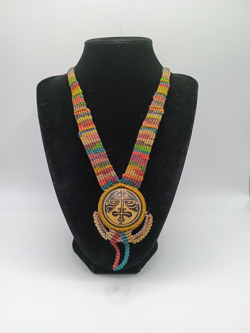 Handwoven Macrame Necklace Ethnic Medallion Handmade Jewelry