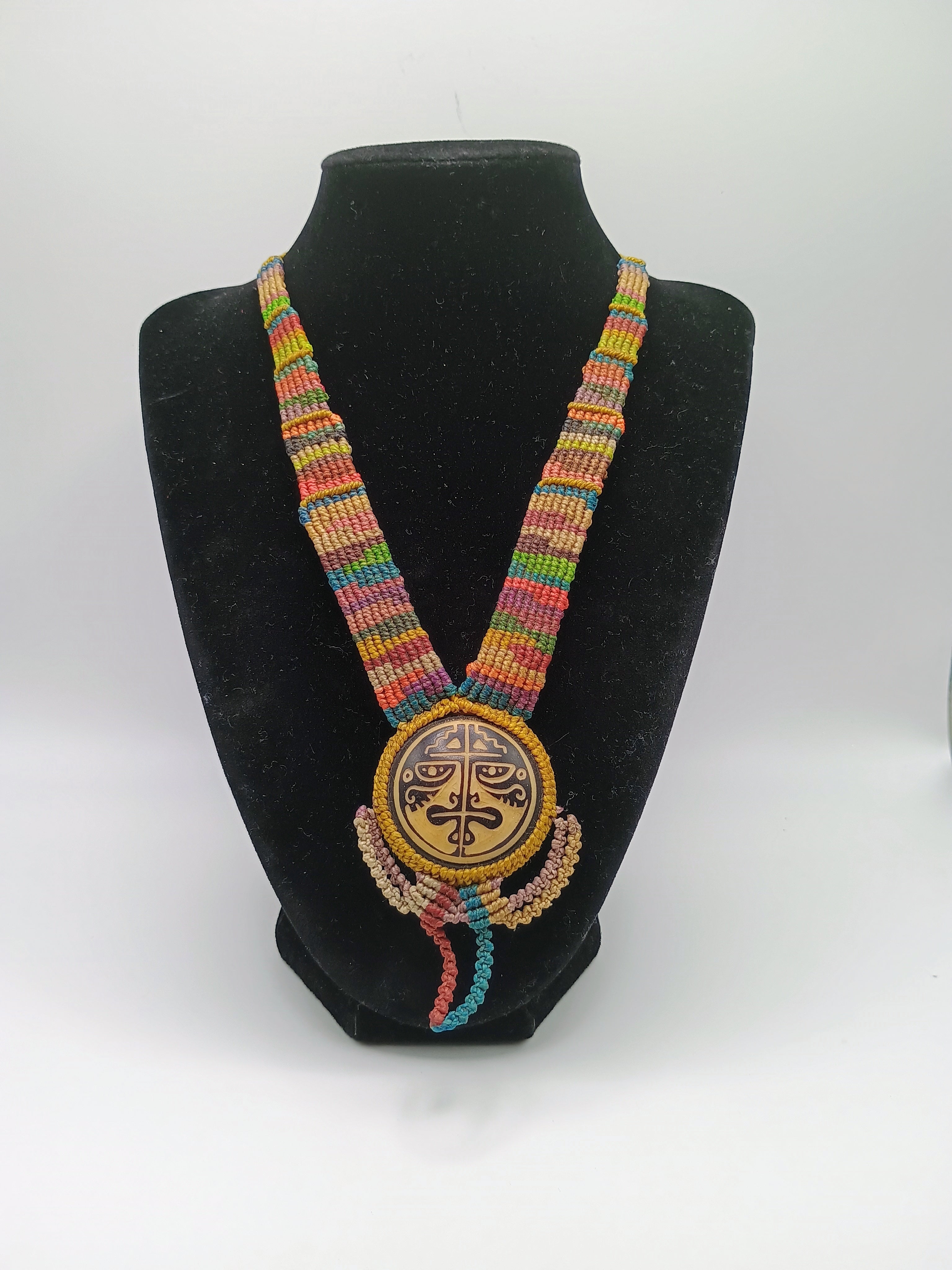 Handwoven Macrame Necklace Ethnic Medallion Handmade Jewelry