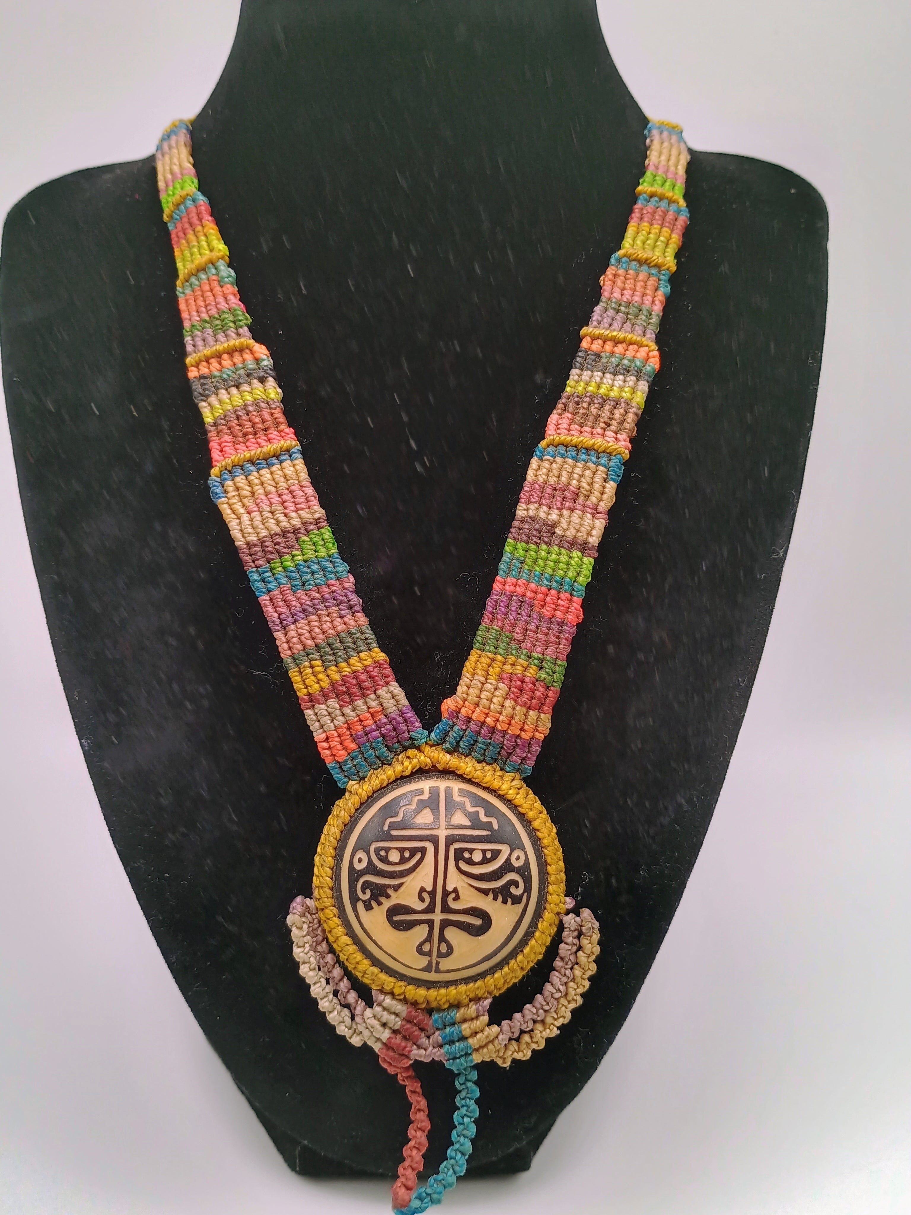 Handwoven Macrame Necklace Ethnic Medallion Handmade Jewelry