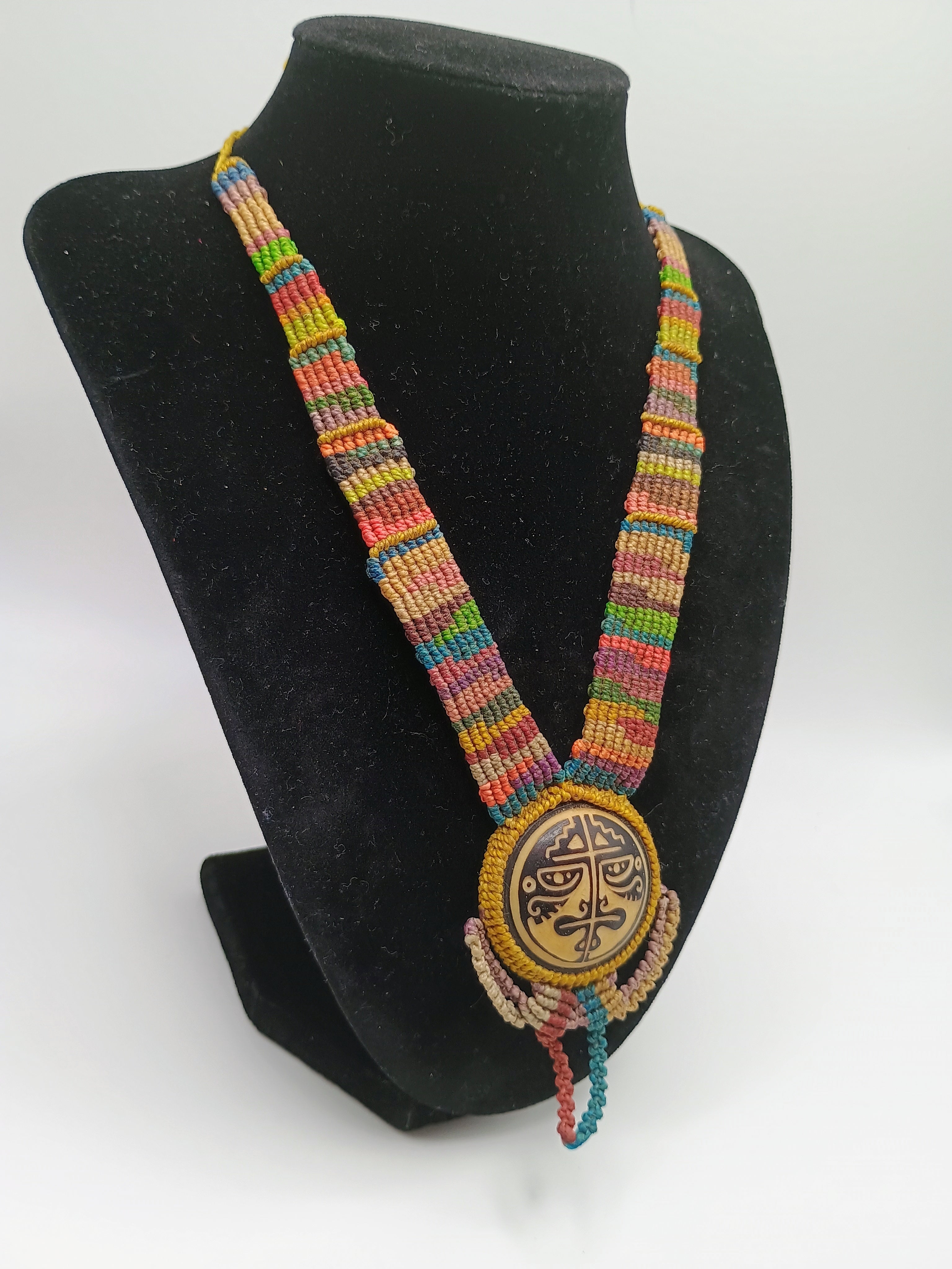 Handwoven Macrame Necklace Ethnic Medallion Handmade Jewelry