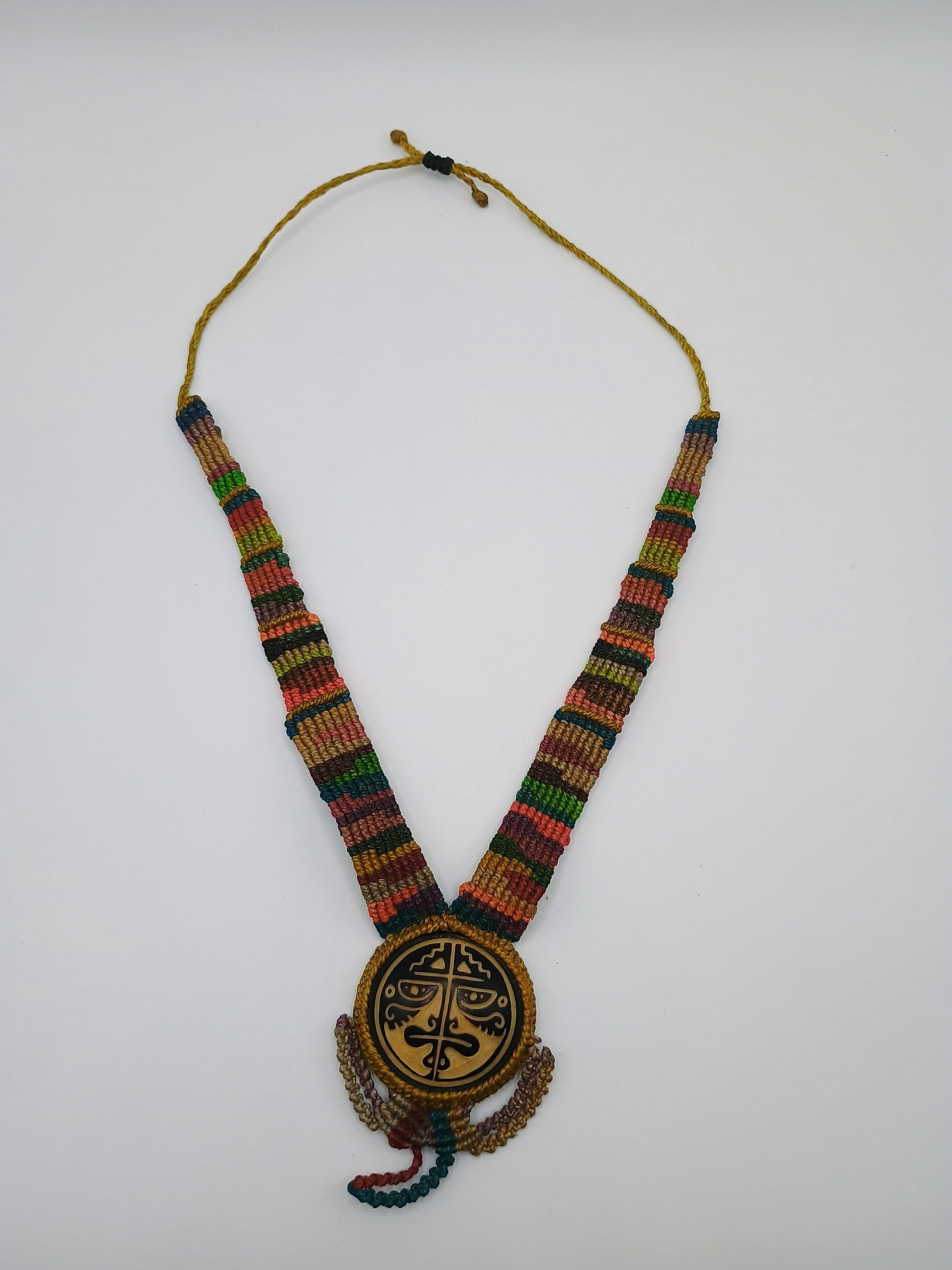Handwoven Macrame Necklace Ethnic Medallion Handmade Jewelry