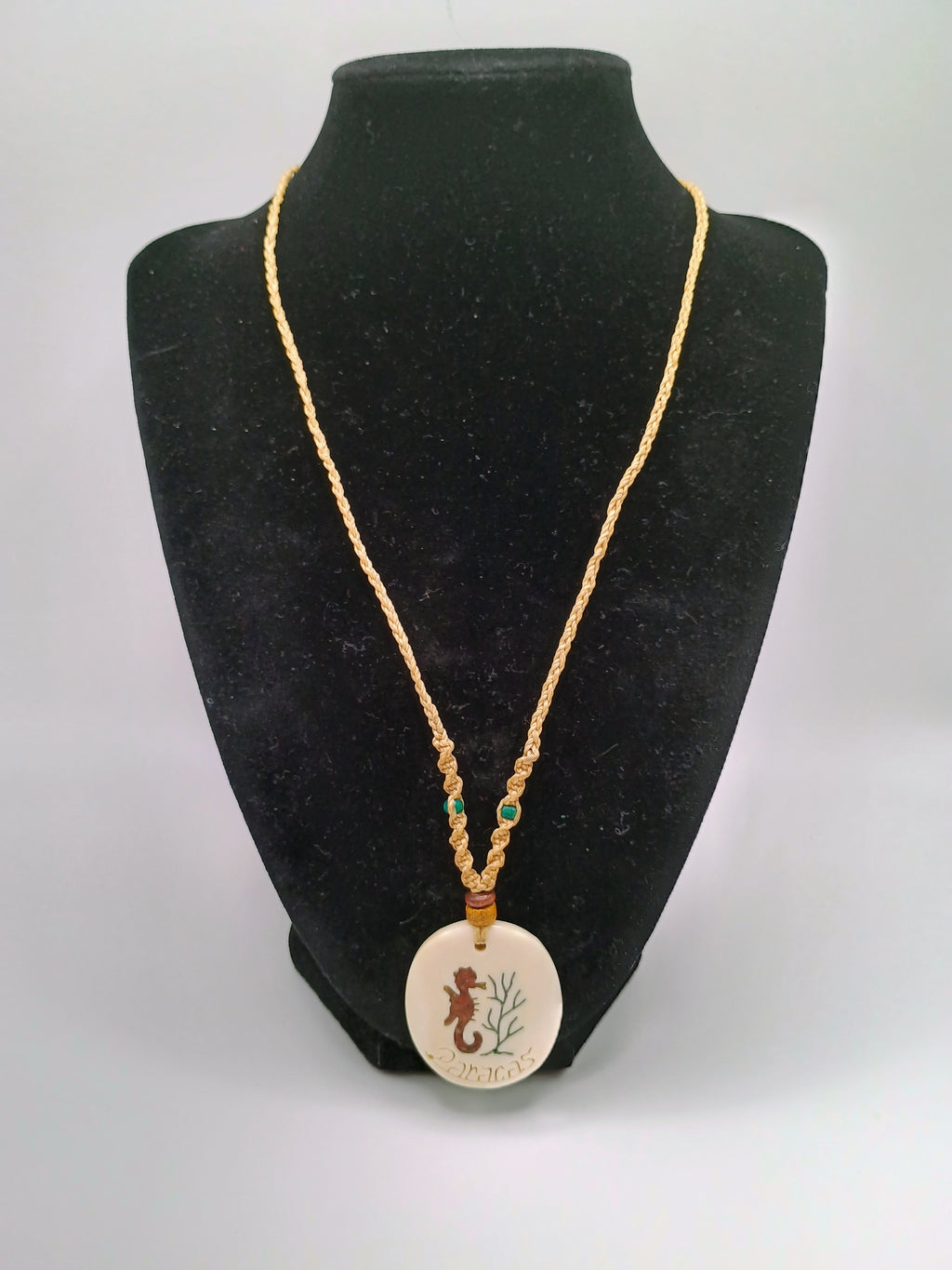 Seahorse Necklace with Natural Seashell, Handmade Macrame