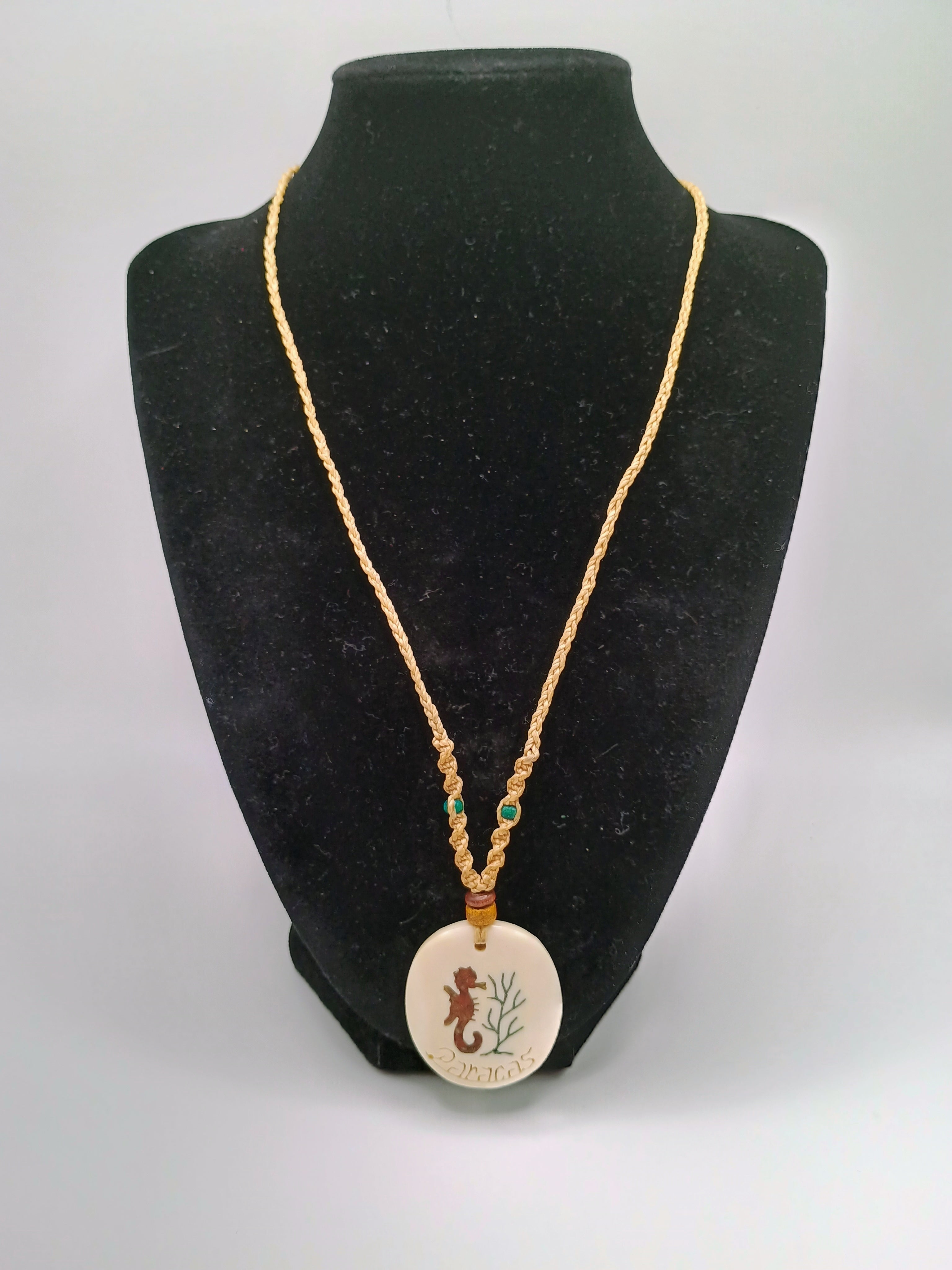 Seahorse Necklace with Natural Seashell, Handmade Macrame