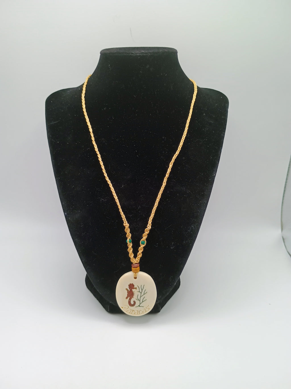Seahorse Necklace with Natural Seashell, Handmade Macrame