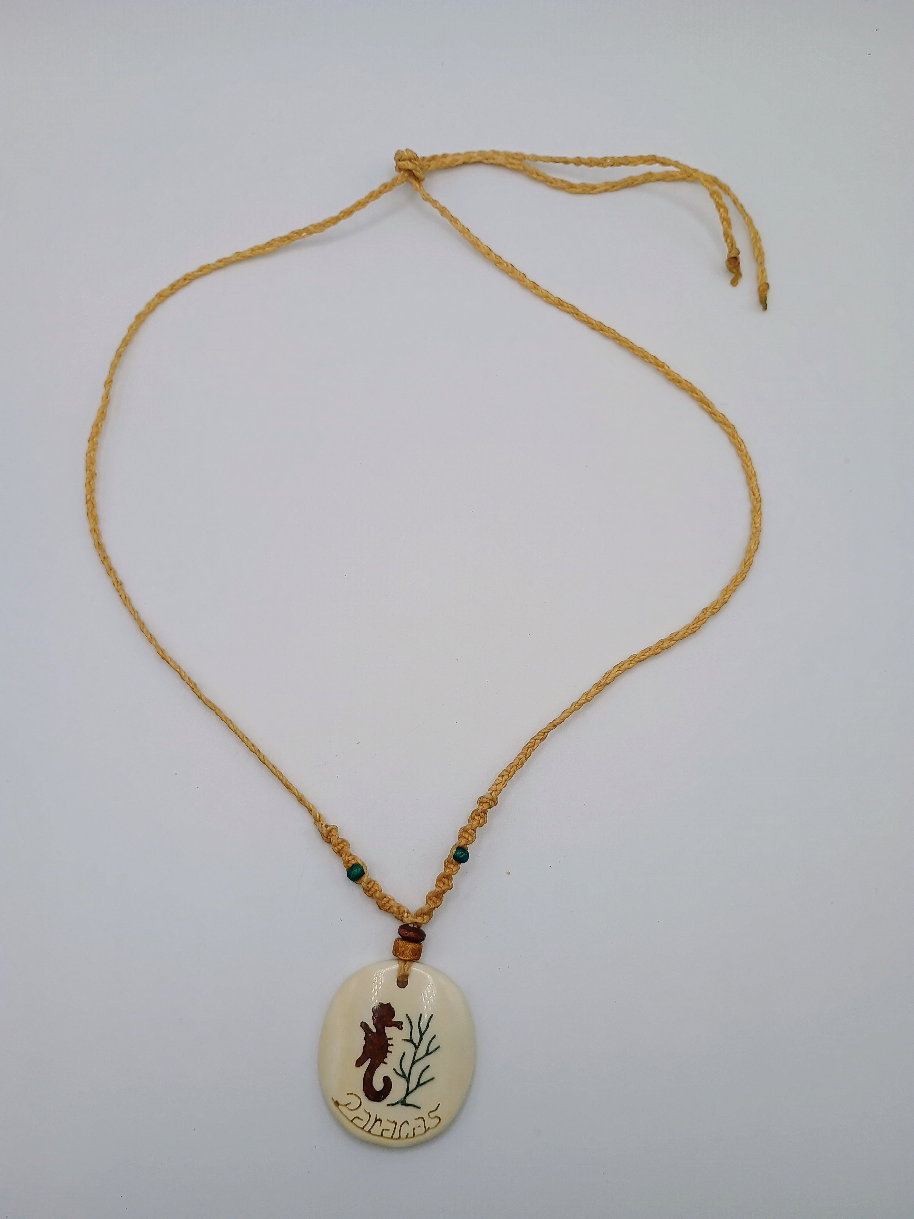 Seahorse Necklace with Natural Seashell, Handmade Macrame