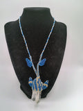Handmade Macrame Necklace with Natural Quartz Crystal Pendant and Blue Woven Thread
