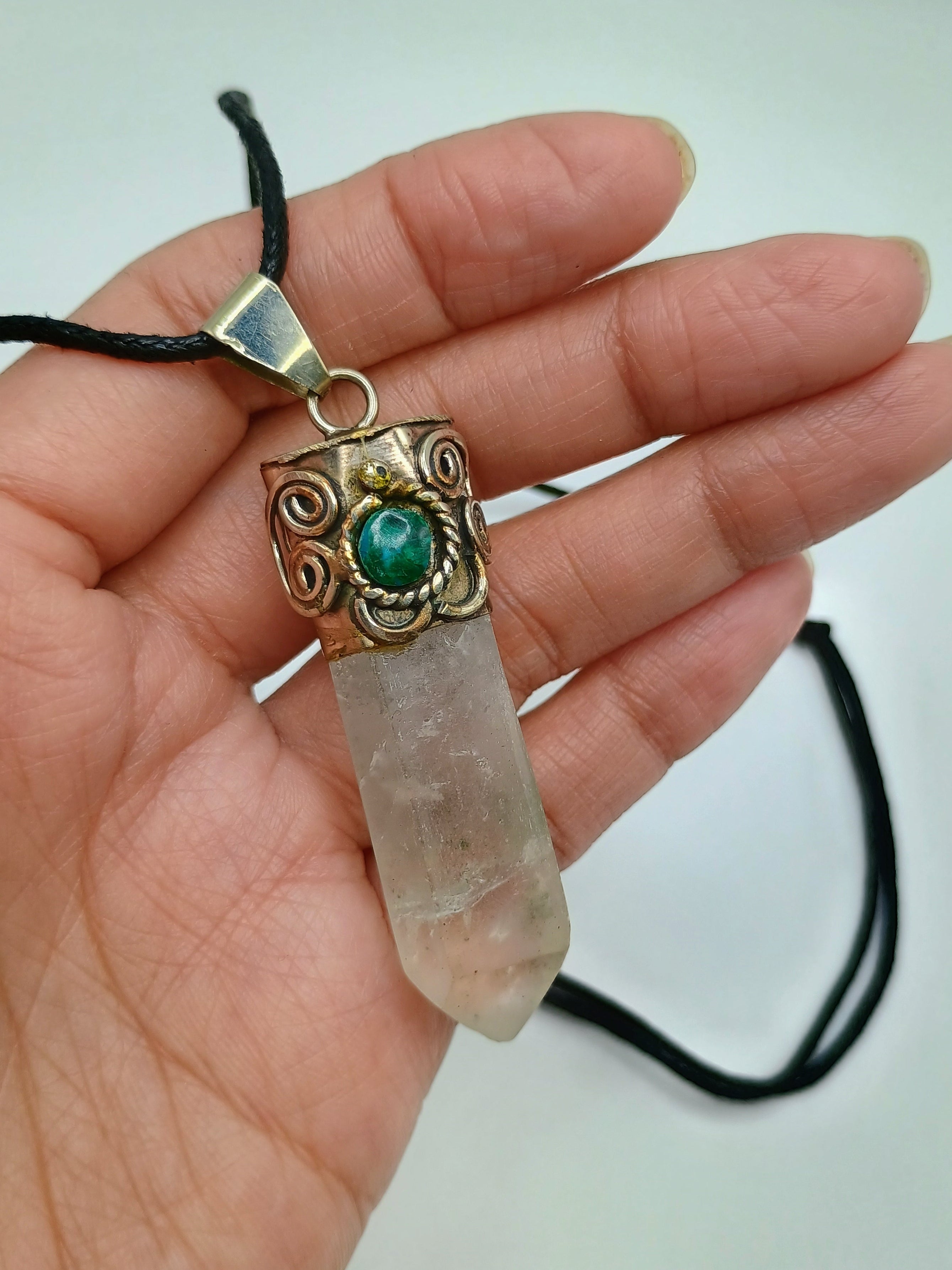 Handmade Natural Crystal Quartz Necklace with Crystal Quartz Point Pendant