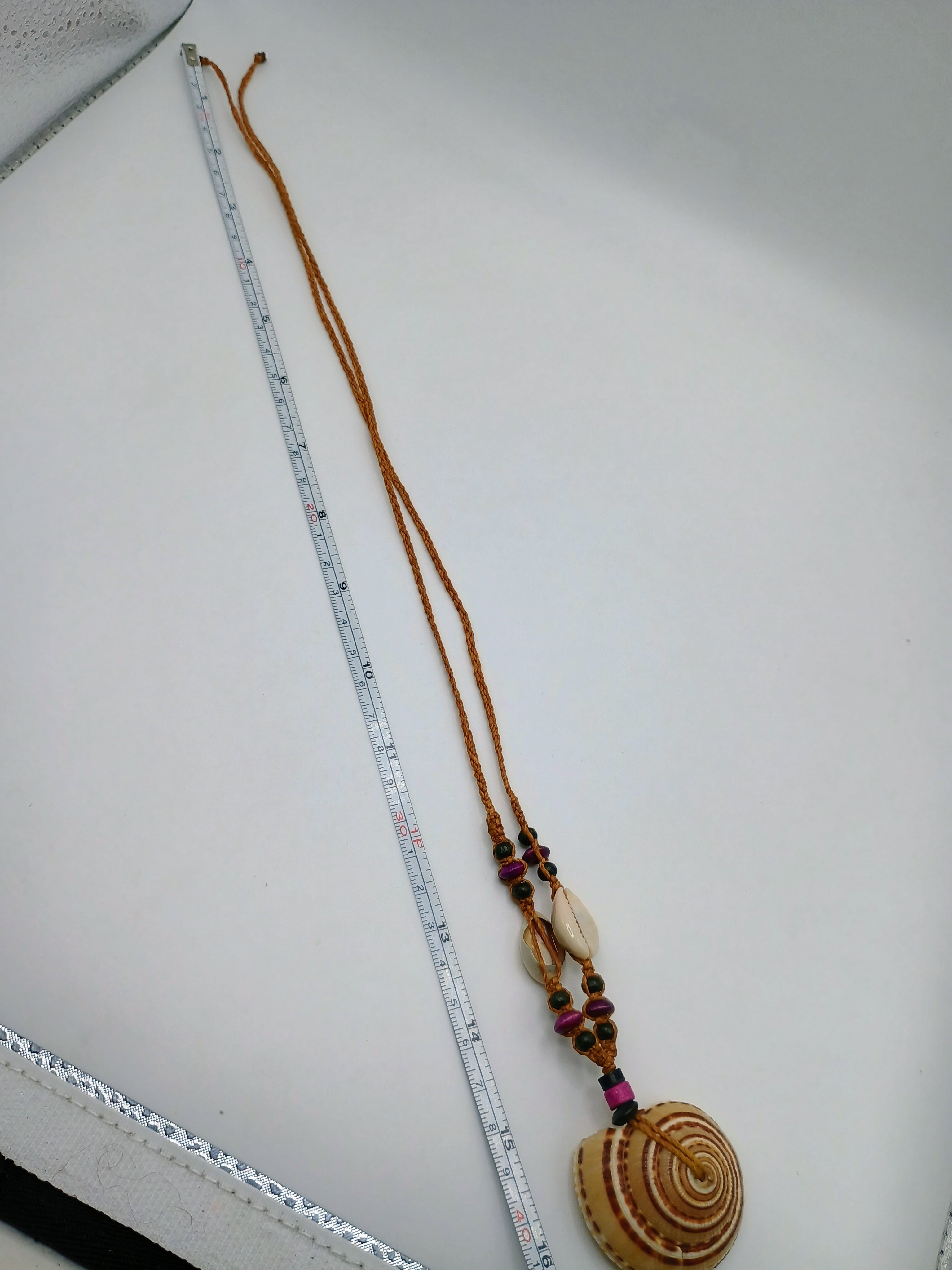 Handmade Macrame Necklace, Large Spiral Snail, Peruvian Craft