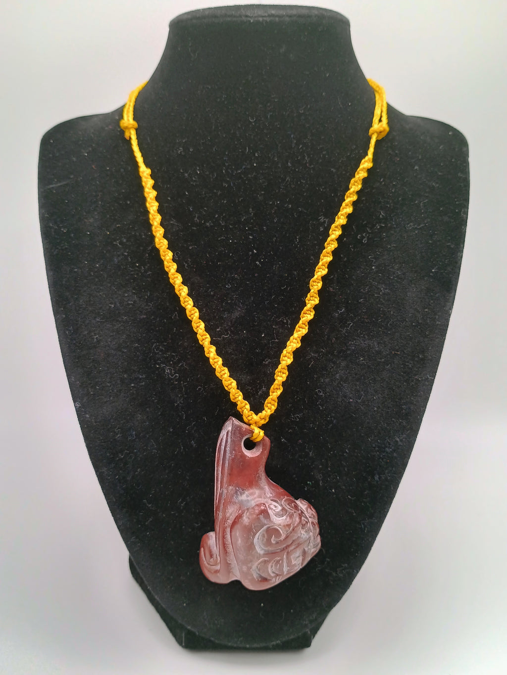 Chavín Clava Head Necklace, Hand-Carved Natural Stone, Macrame Weaving